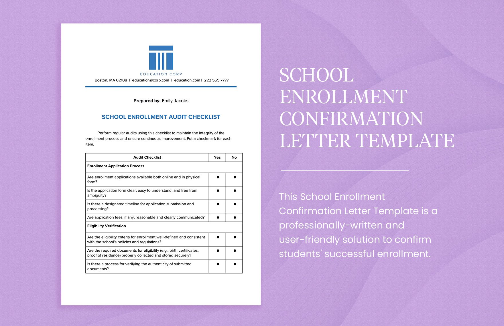 School Enrollment Confirmation Letter Template