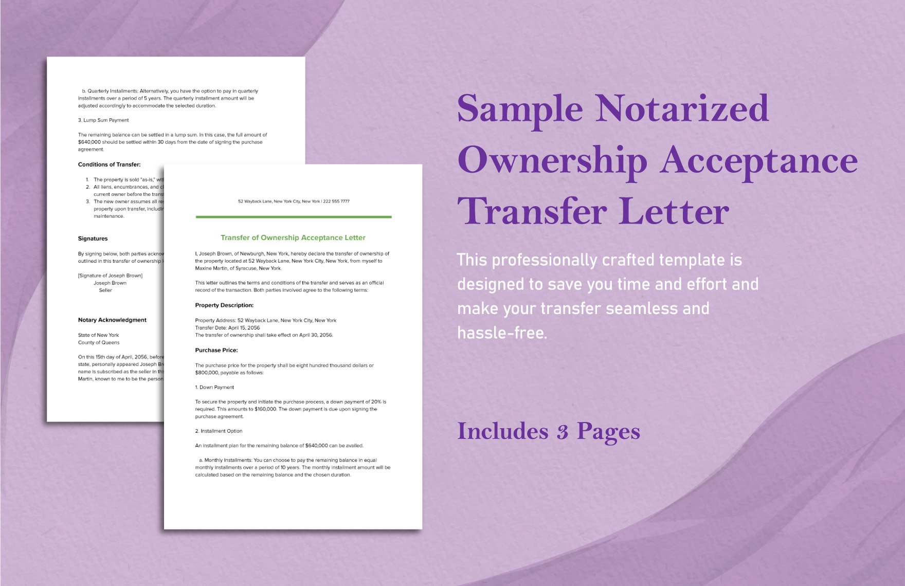 Sample Notarized Ownership Acceptance Transfer Letter