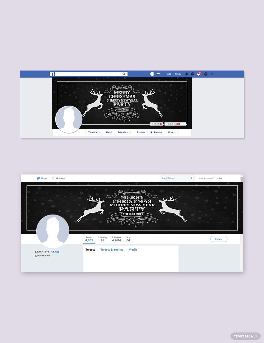 Chalkboard Christmas Facebook and Twitter Cover Page Template