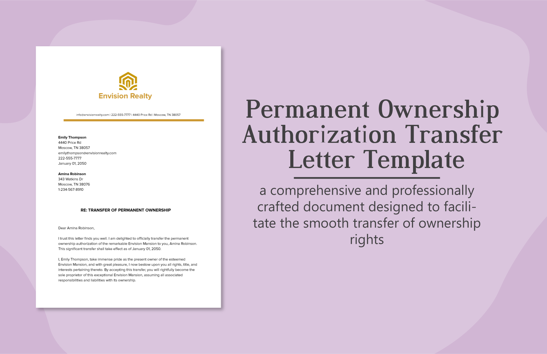 Permanent Ownership Authorization Transfer Letter Template