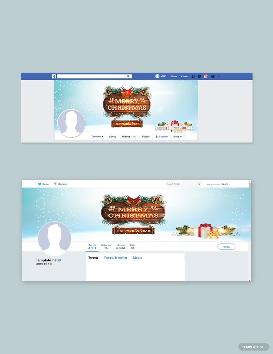 Free Snowflake Christmas Facebook and Twitter Cover Page Template in PSD