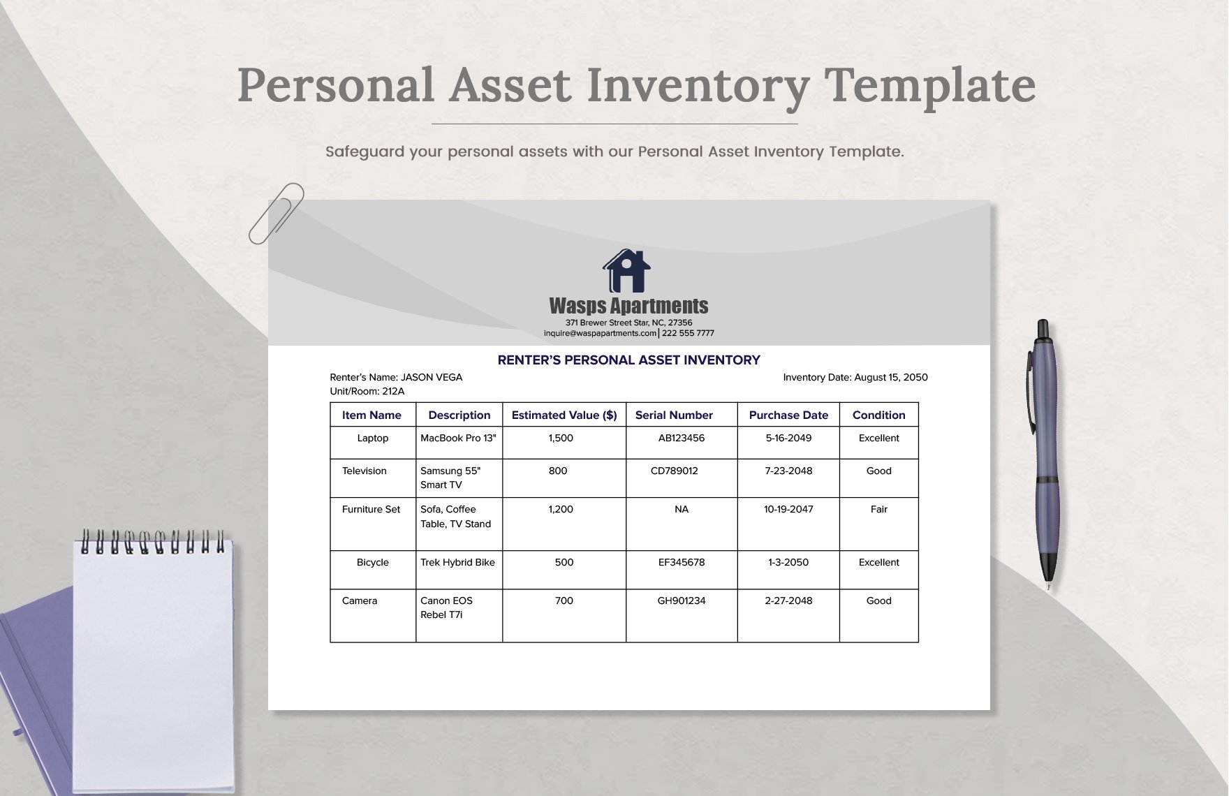 Personal Asset Inventory Template