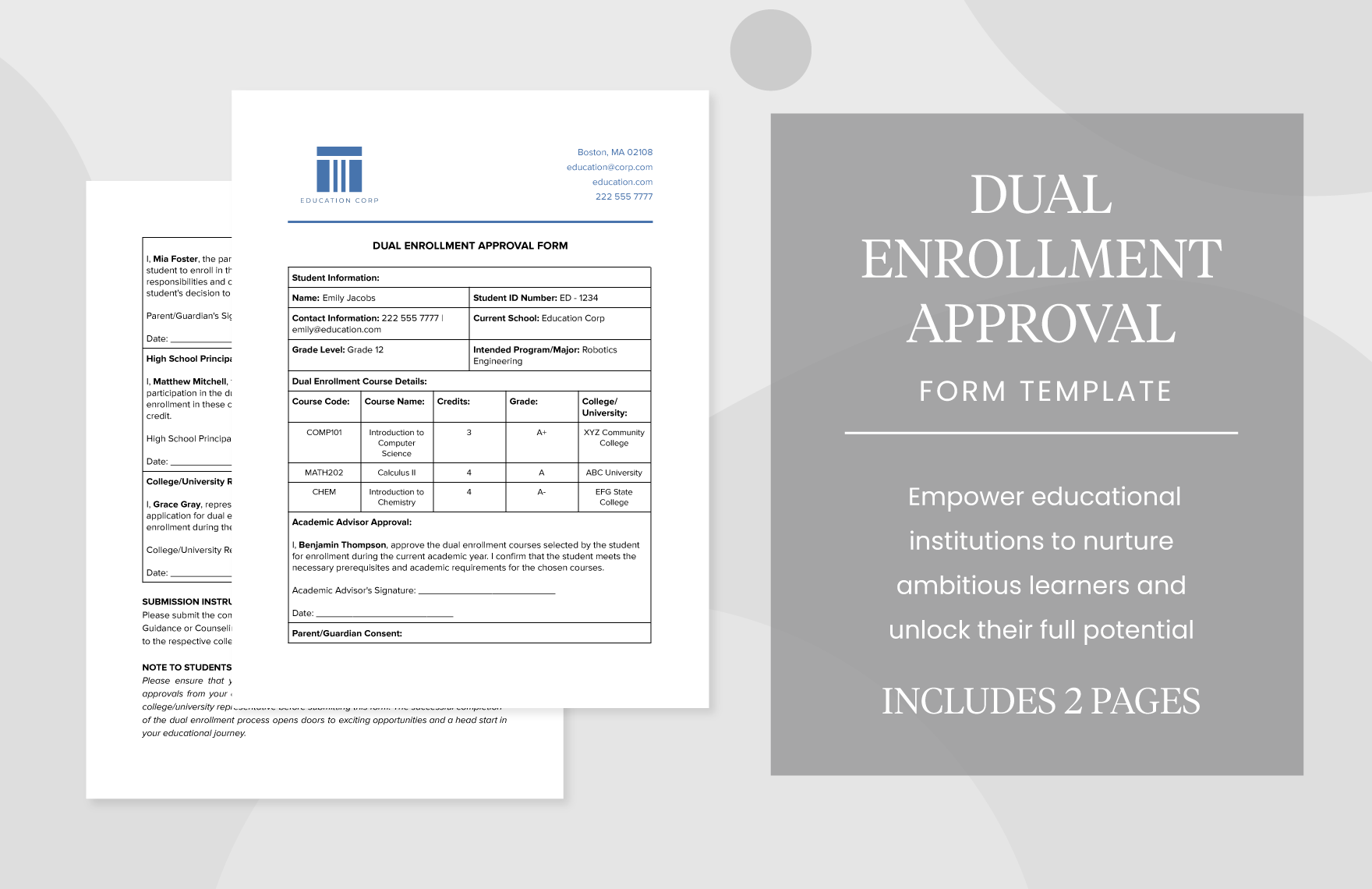 Dual Enrollment Approval Form Template in Word, Google Docs, PDF