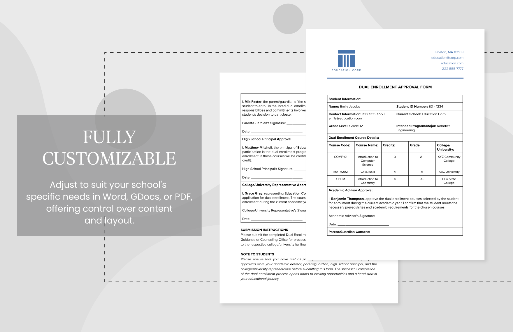 Dual Enrollment Approval Form Template