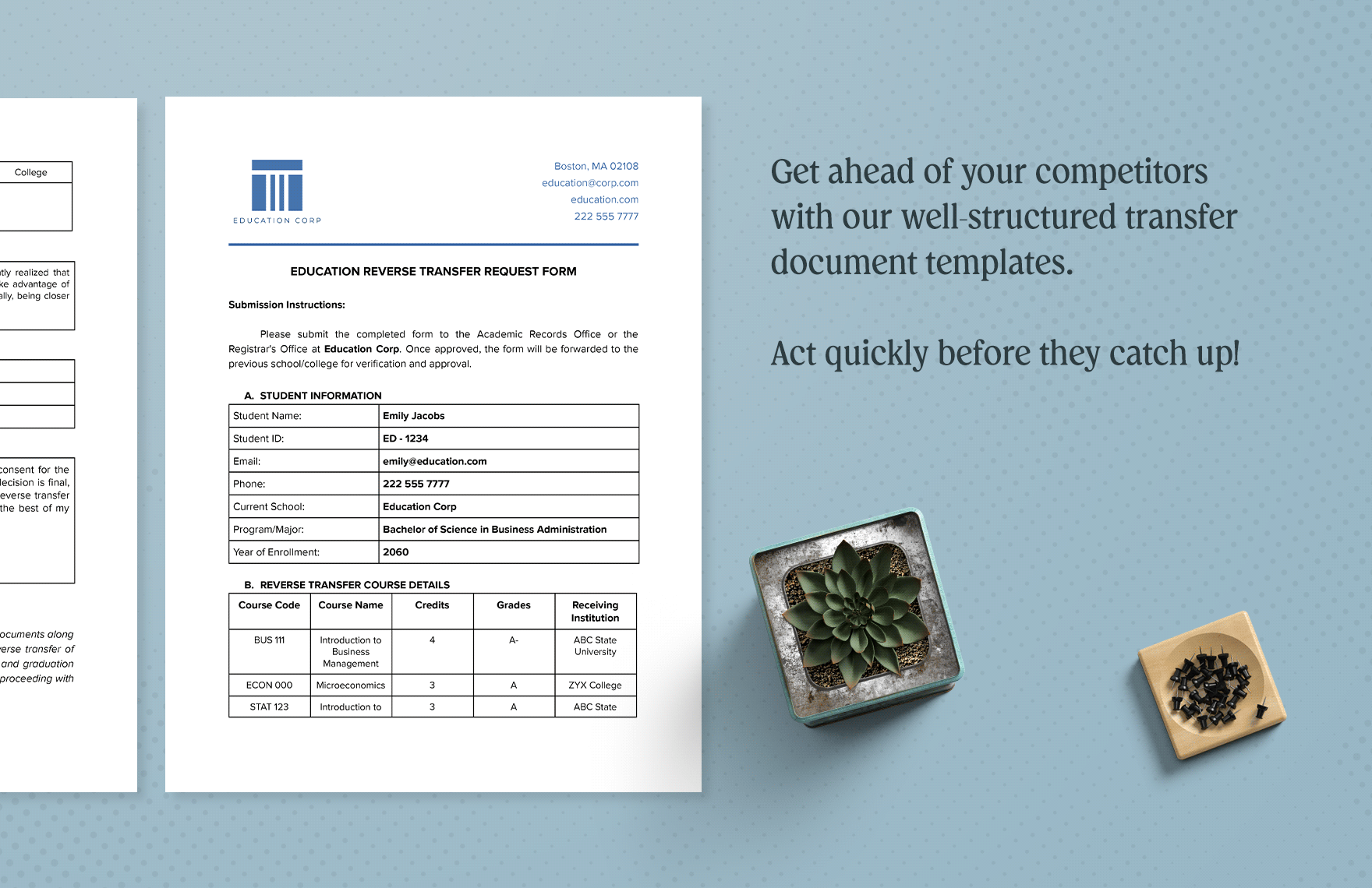 Education  Reverse Transfer Request Form Template