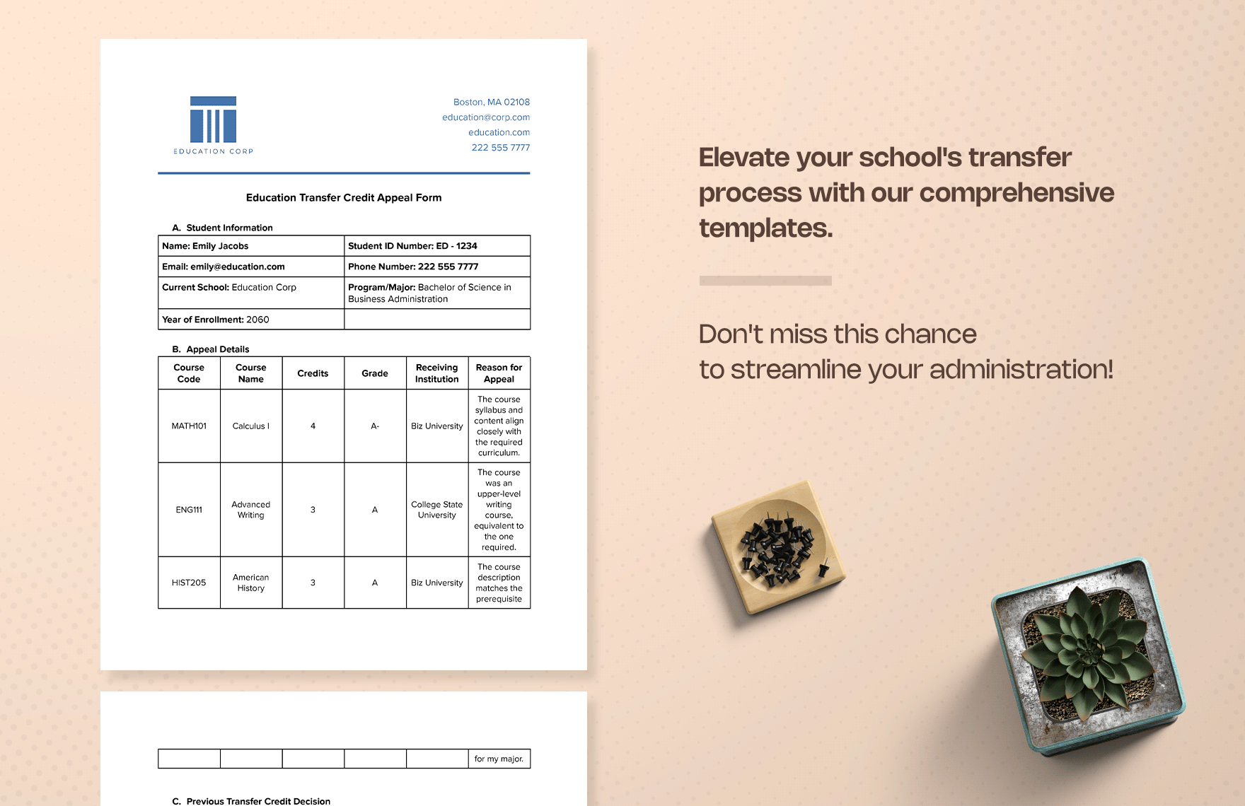 Education Transfer Credit Appeal Form Template