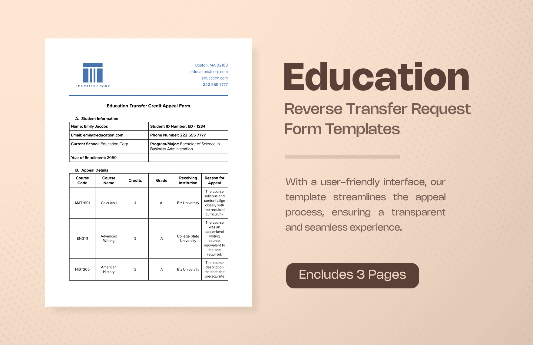 Education Transfer Credit Appeal Form Template in Word, Google Docs, PDF