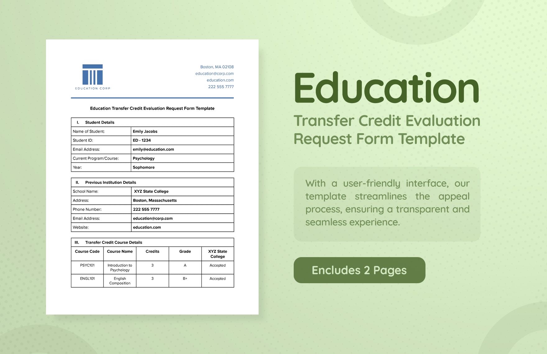 Education Transfer Credit Evaluation Request Form Template in Word, Google Docs, PDF