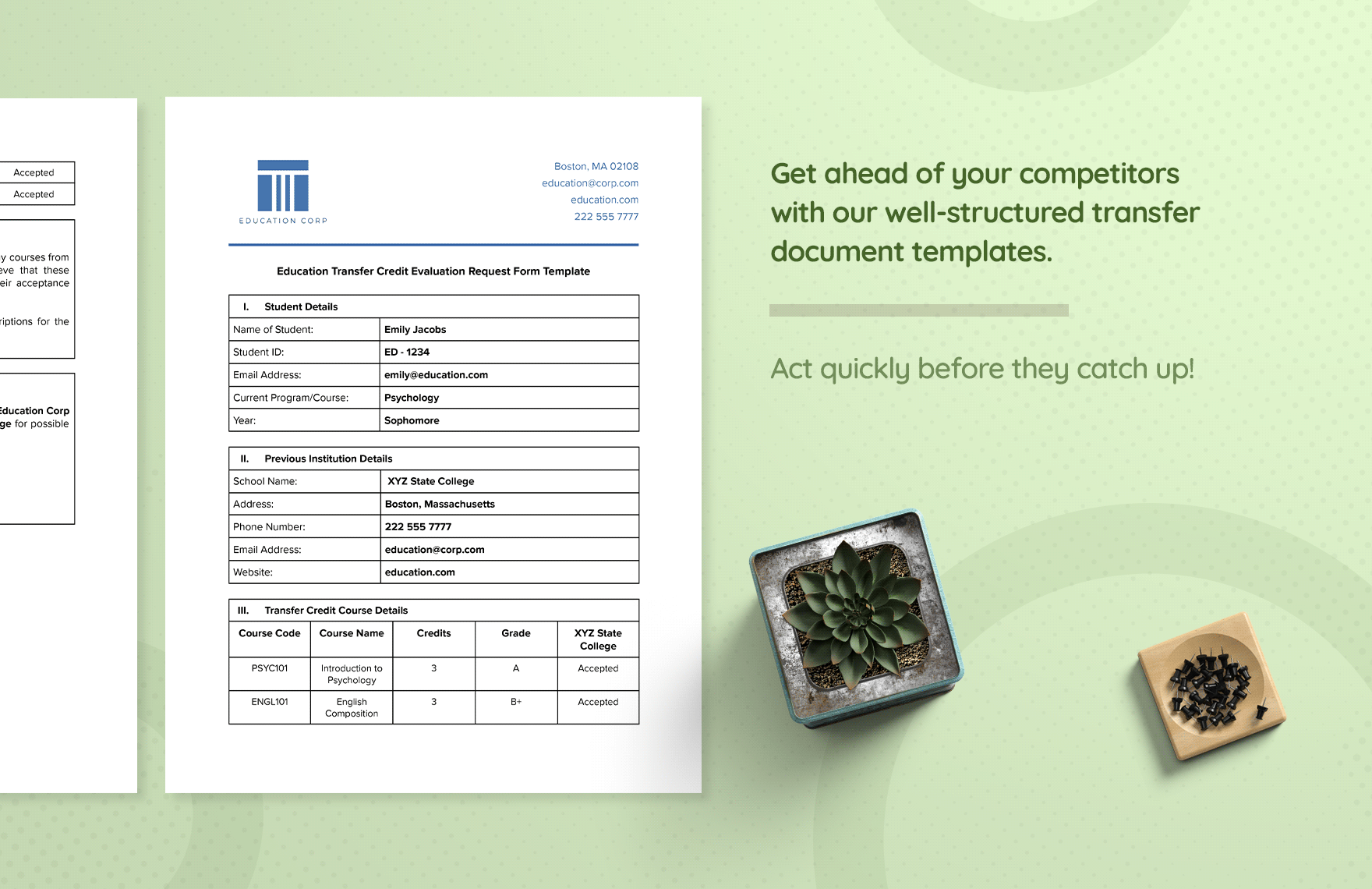 Education Transfer Credit Evaluation Request Form Template