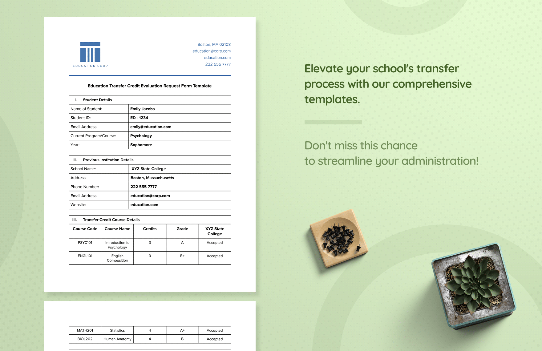 Education Transfer Credit Evaluation Request Form Template