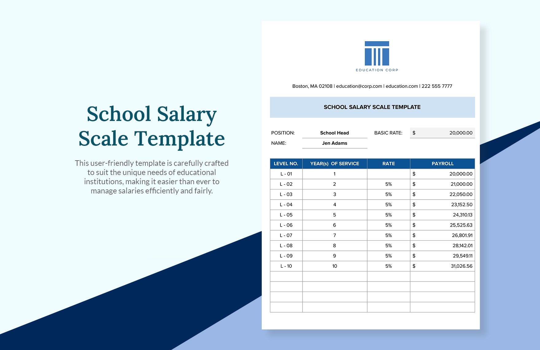 School Monthly Payroll Report Template