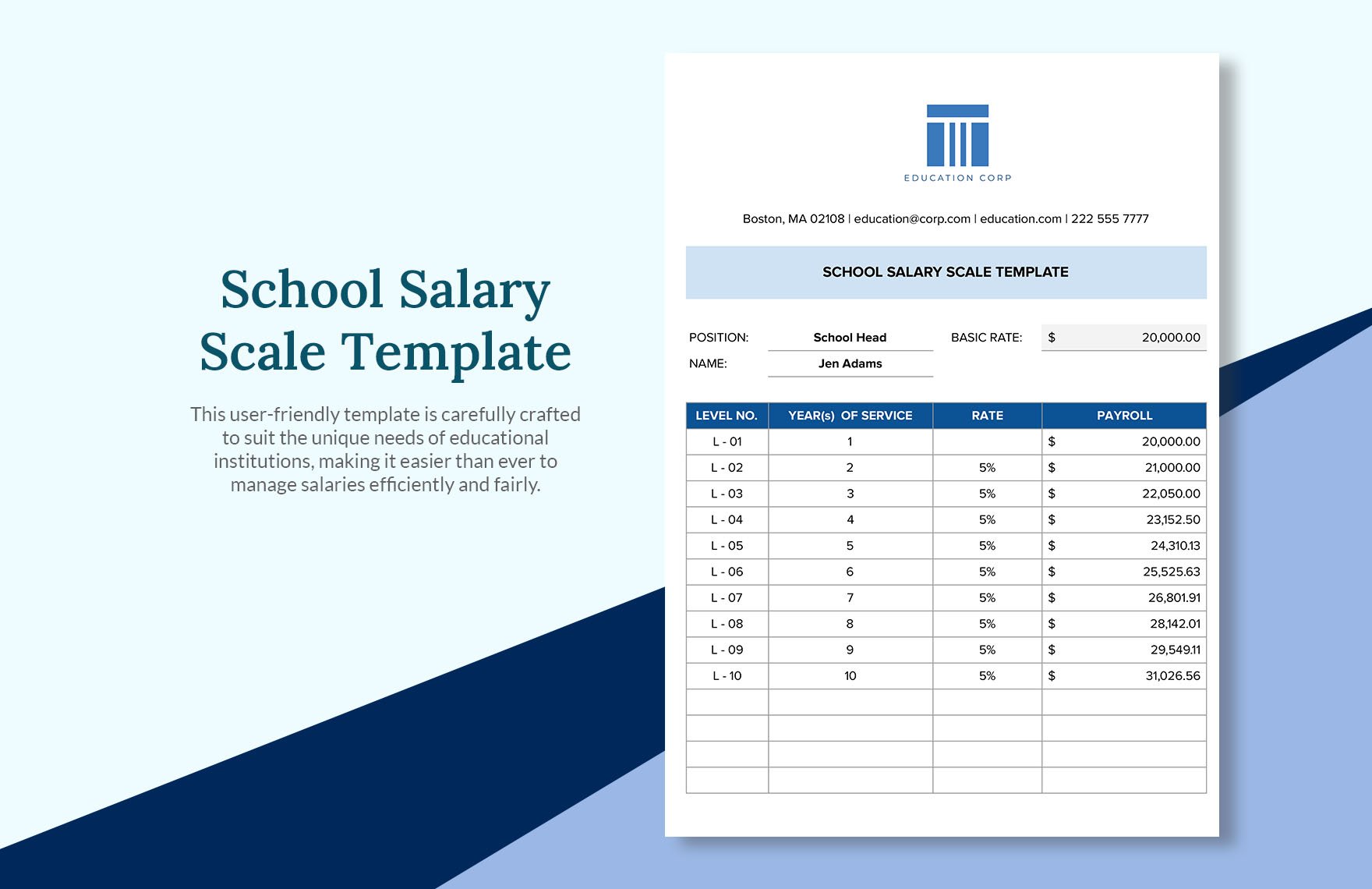 School Salary Scale Template
