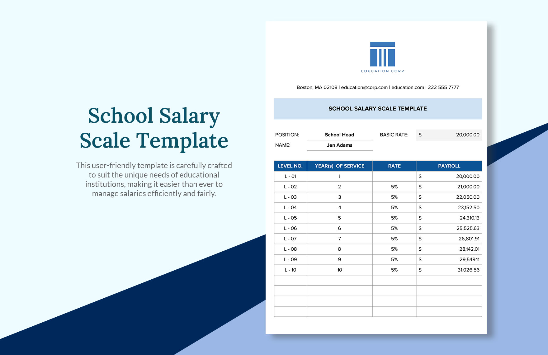 School Salary Scale Templates In Excel Google Sheets PSD Download