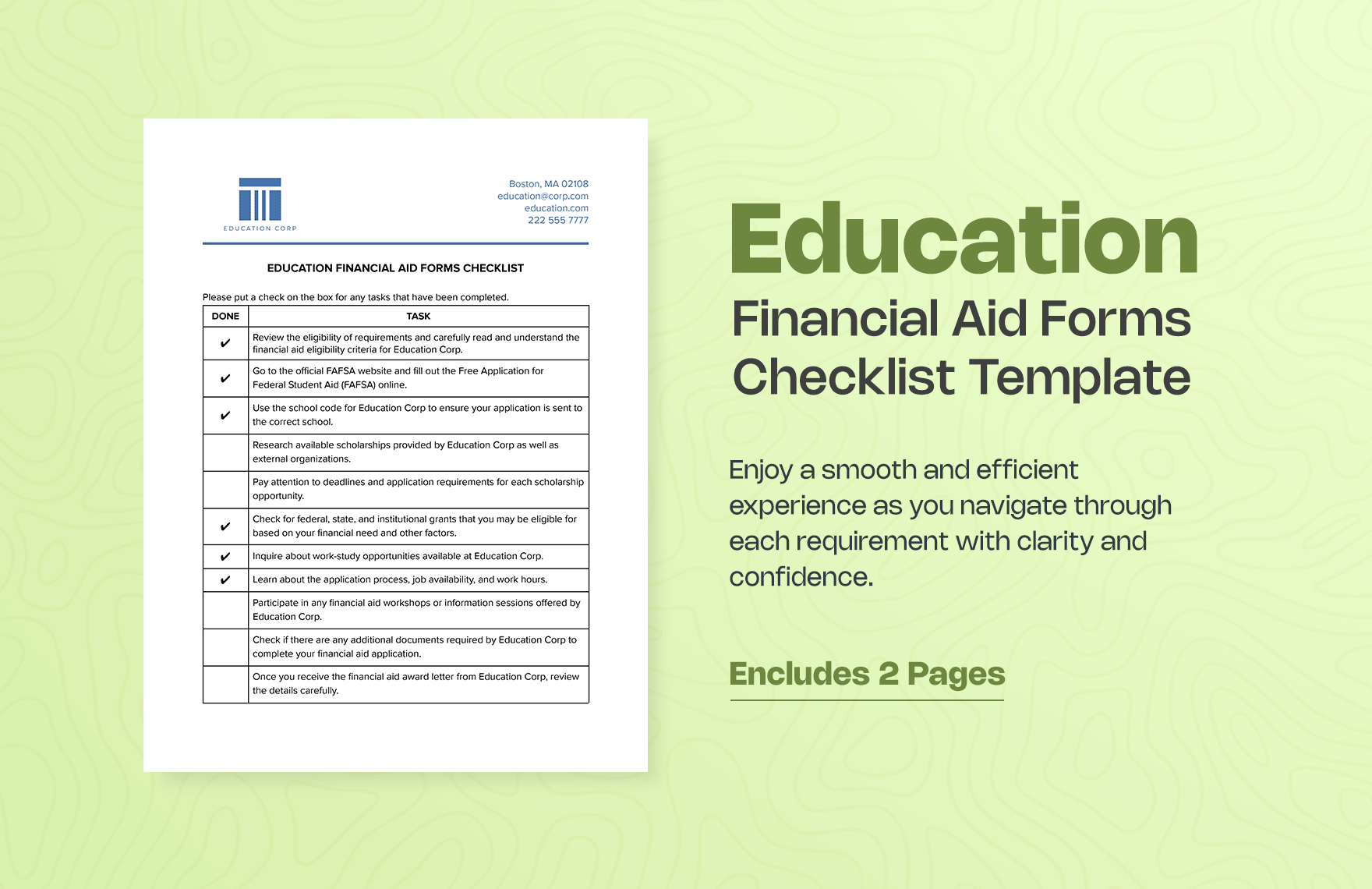 Education Financial Aid Forms Checklist Template