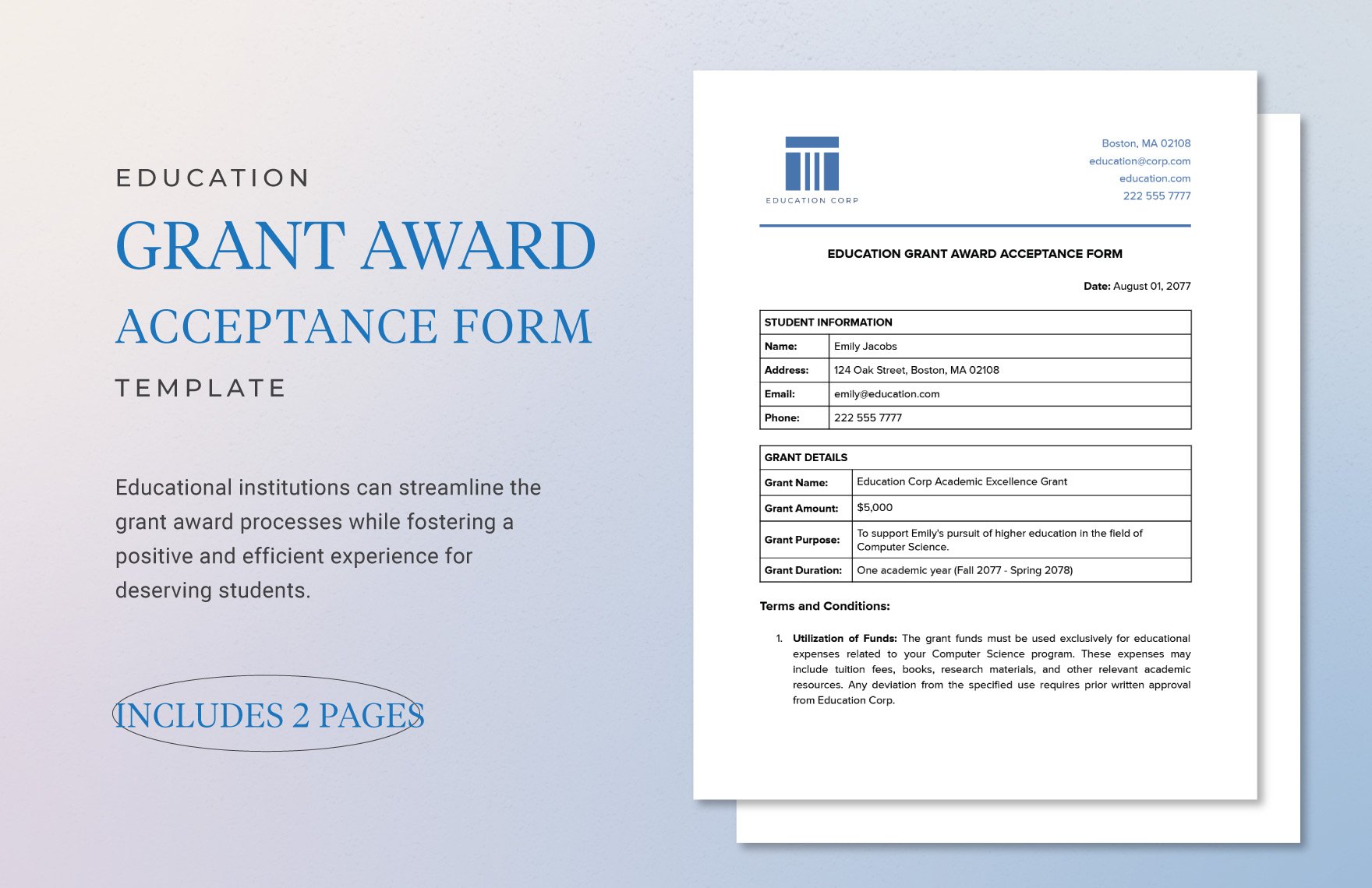 Education Grant Award Acceptance Form Template