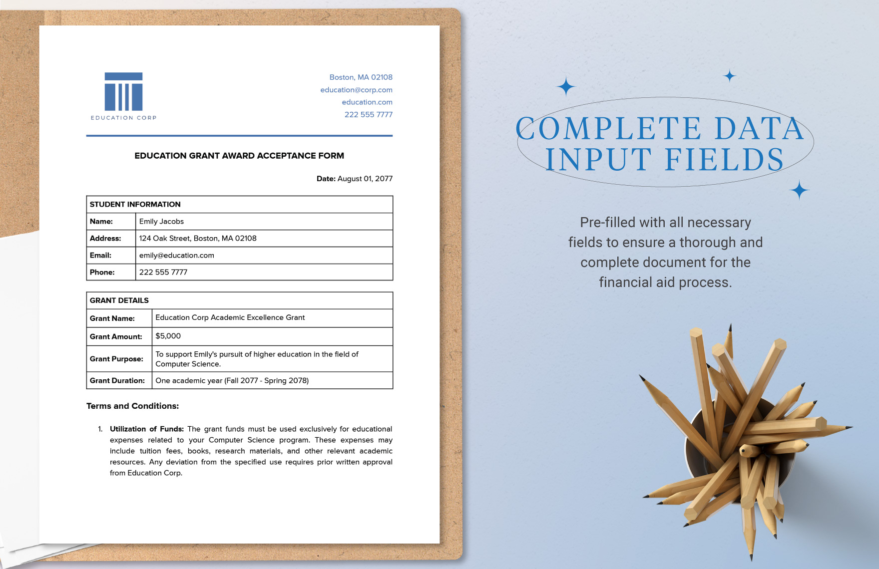 Education Grant Award Acceptance Form Template