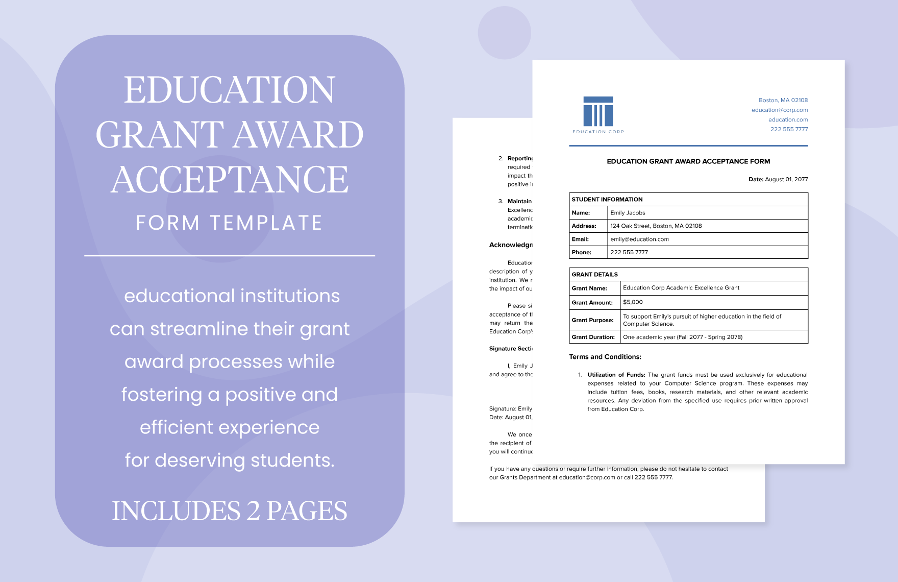 Education Grant Award Acceptance Form Template - Download in Word ...