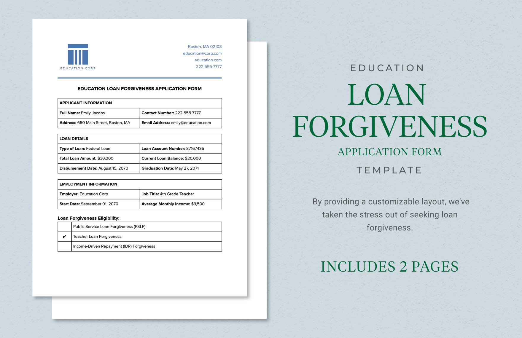 Education Loan Forgiveness Application Form Template in Word, Google Docs, PDF