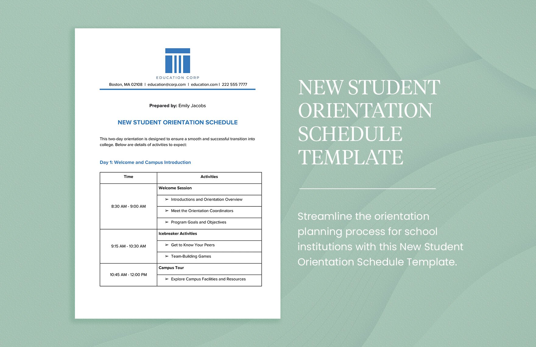 New Student Orientation Schedule Template