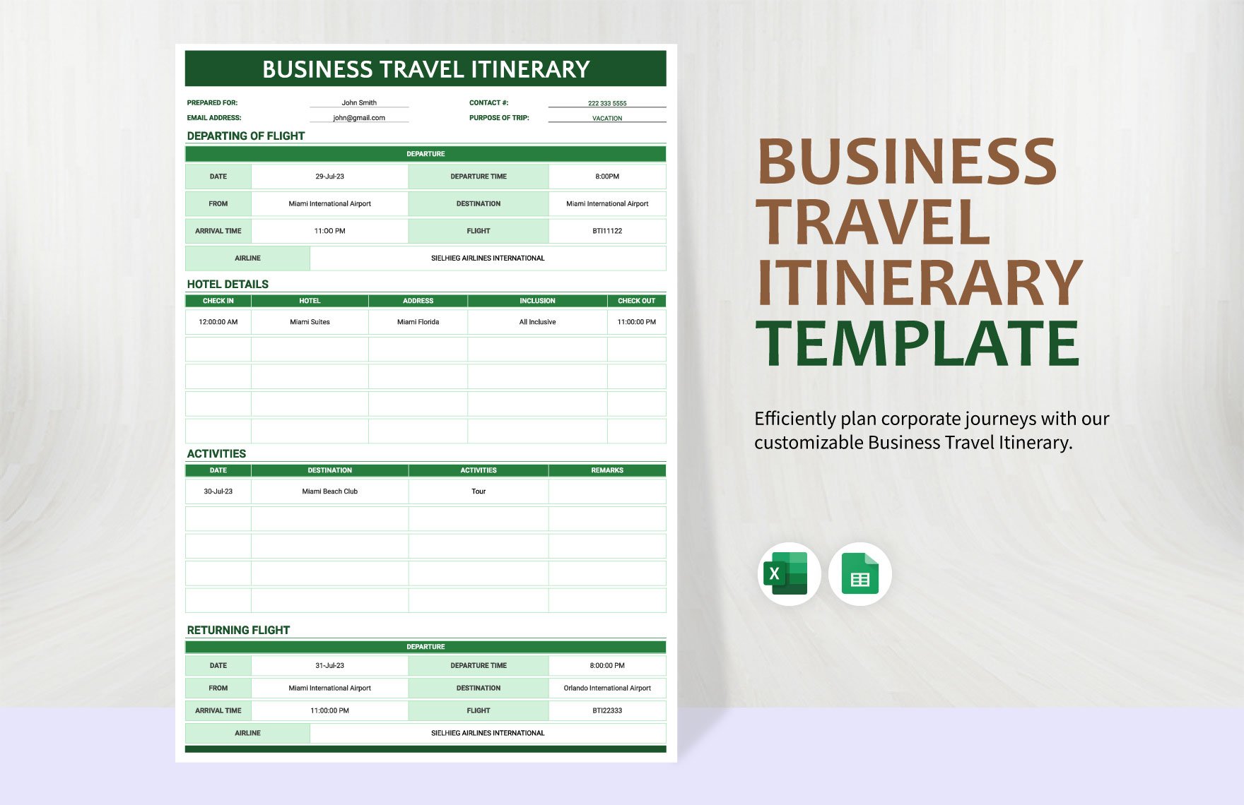 Business Travel Itinerary Template