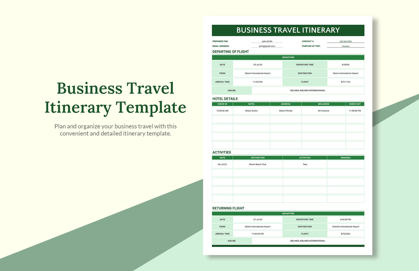 Free Business Travel Itinerary Template