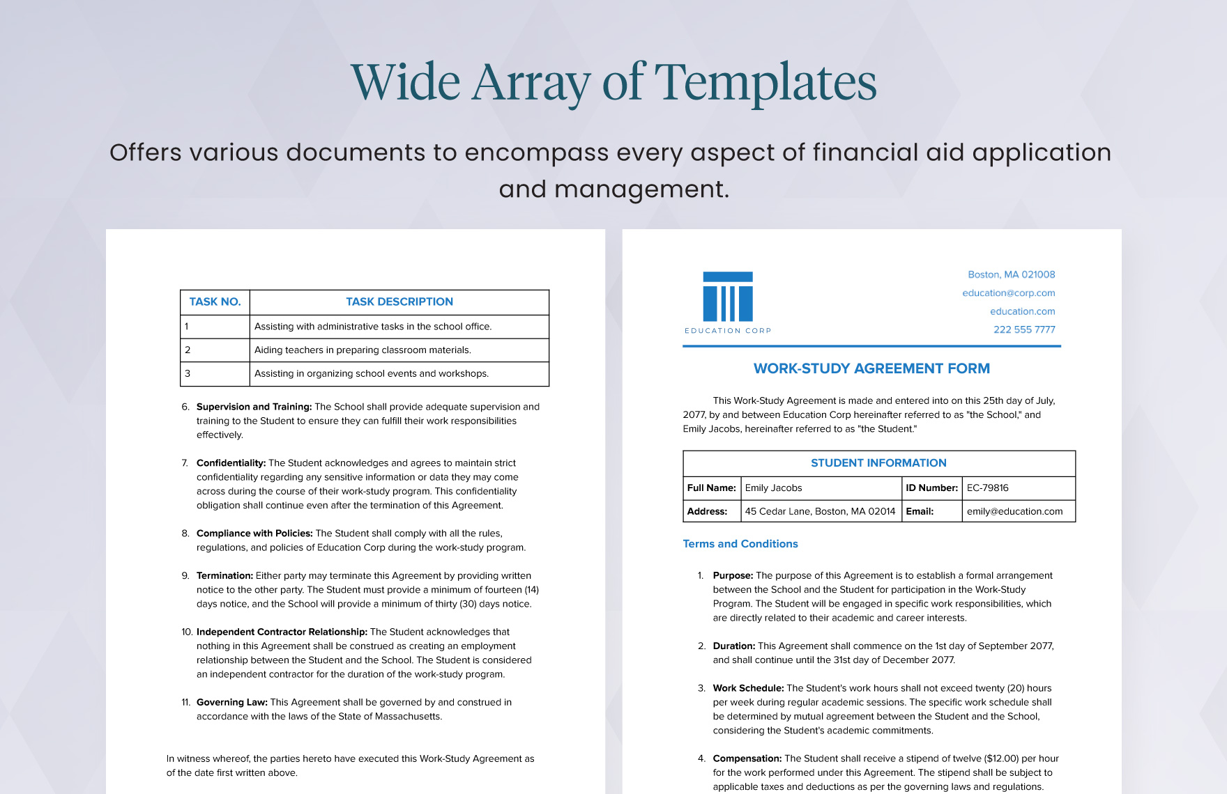 Work-Study Agreement Form Template