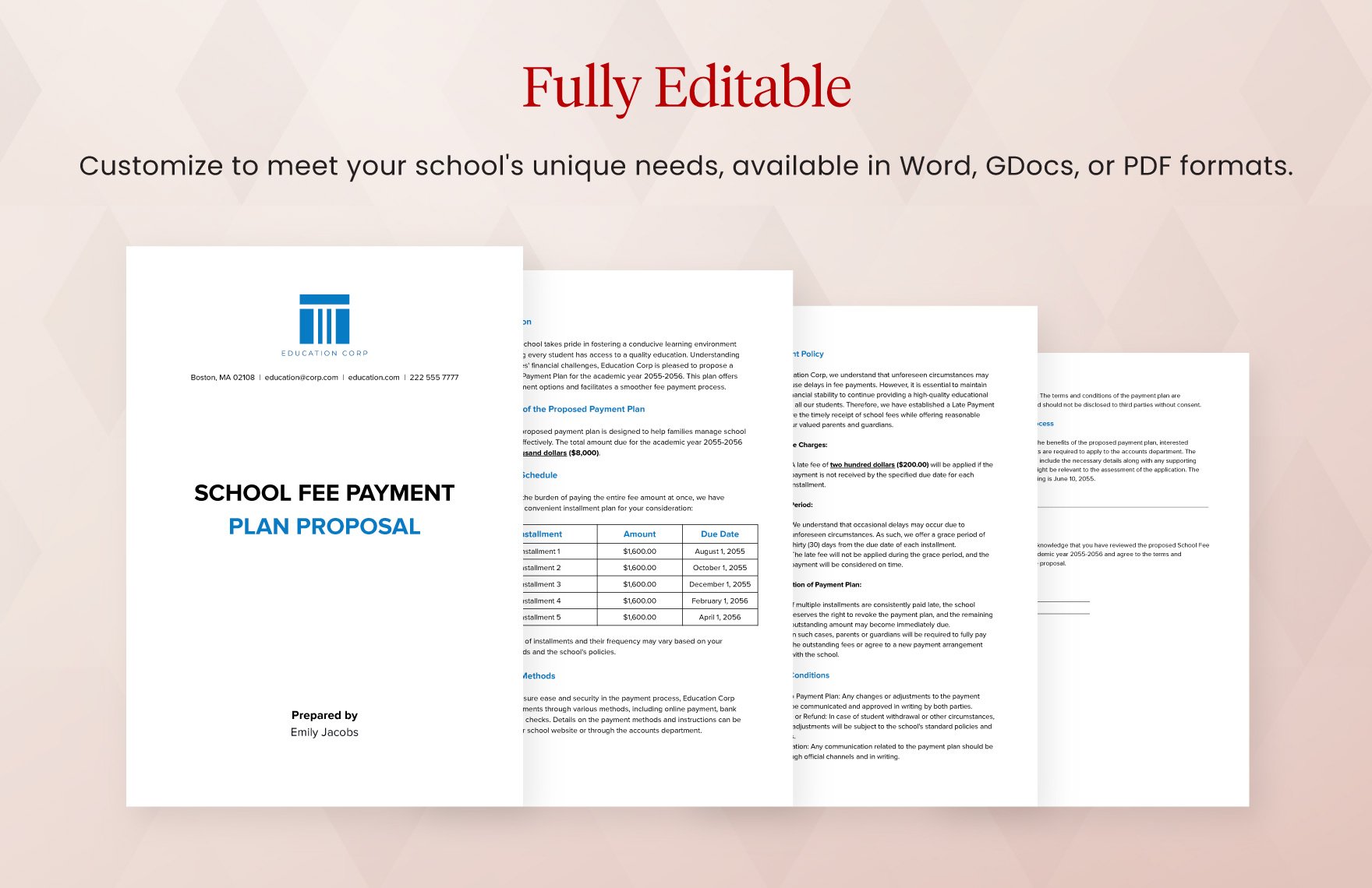 School Fee Payment Plan Proposal Template