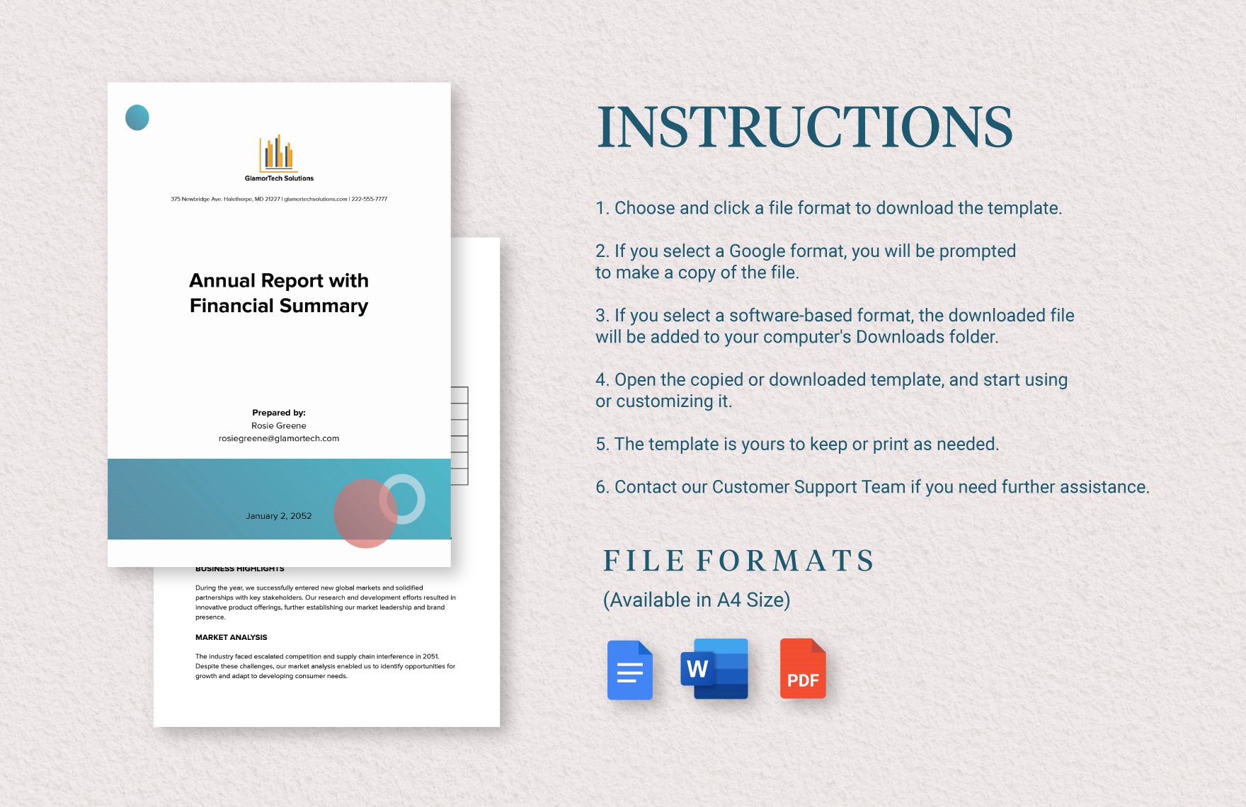 Annual Report with Financial Summary Template