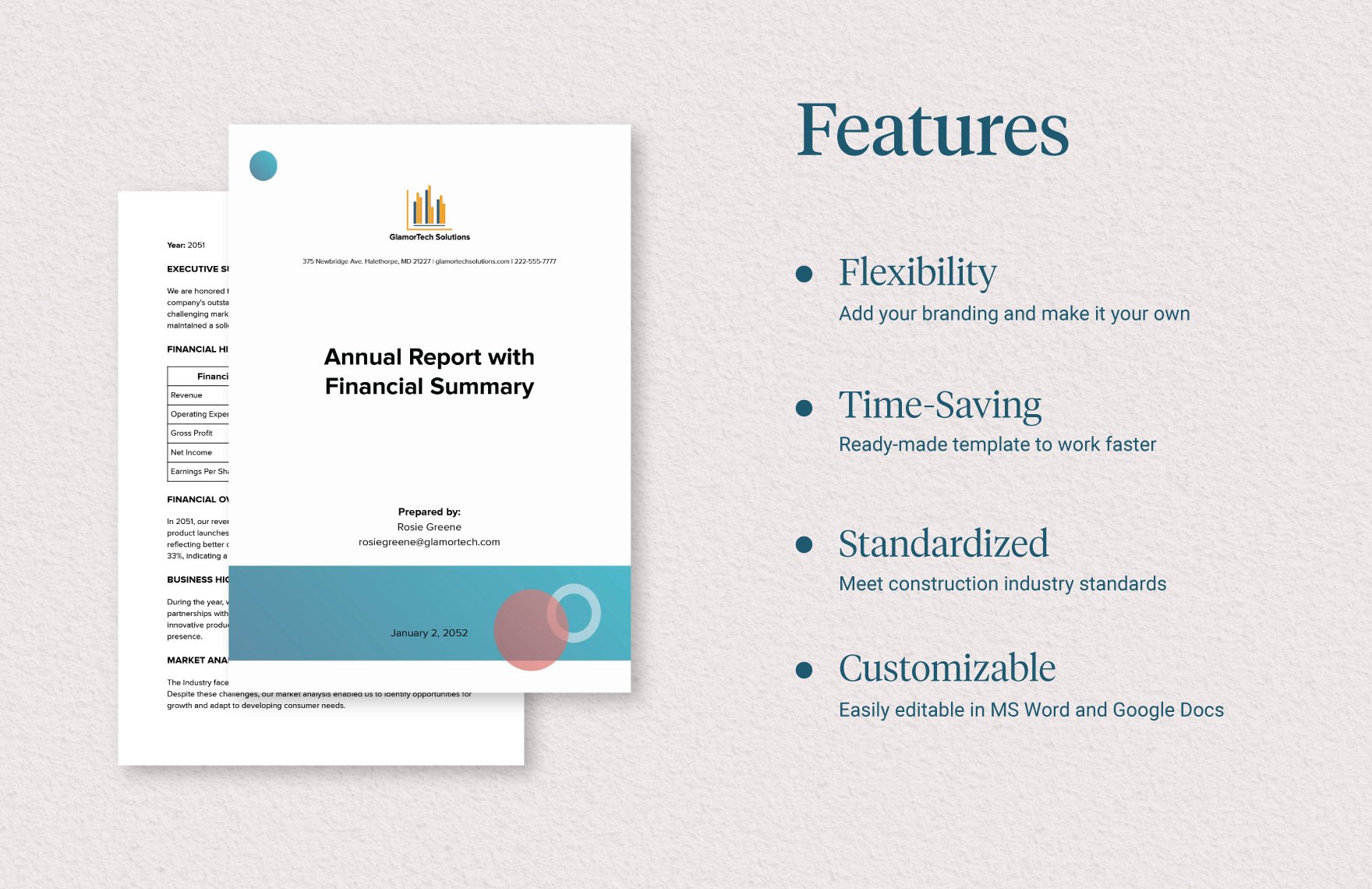 Annual Report with Financial Summary Template