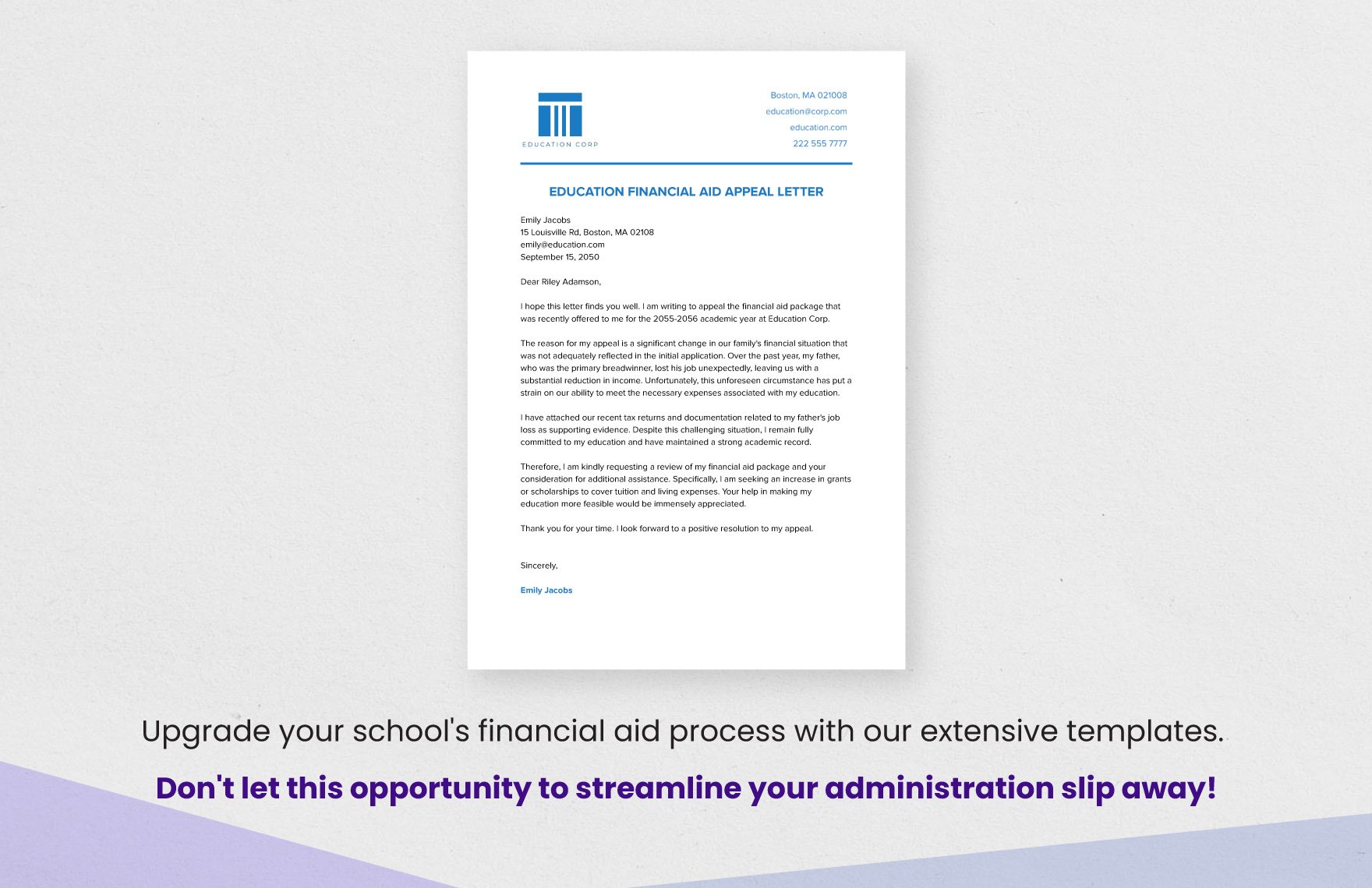 Education Financial Aid Appeal Letter Template