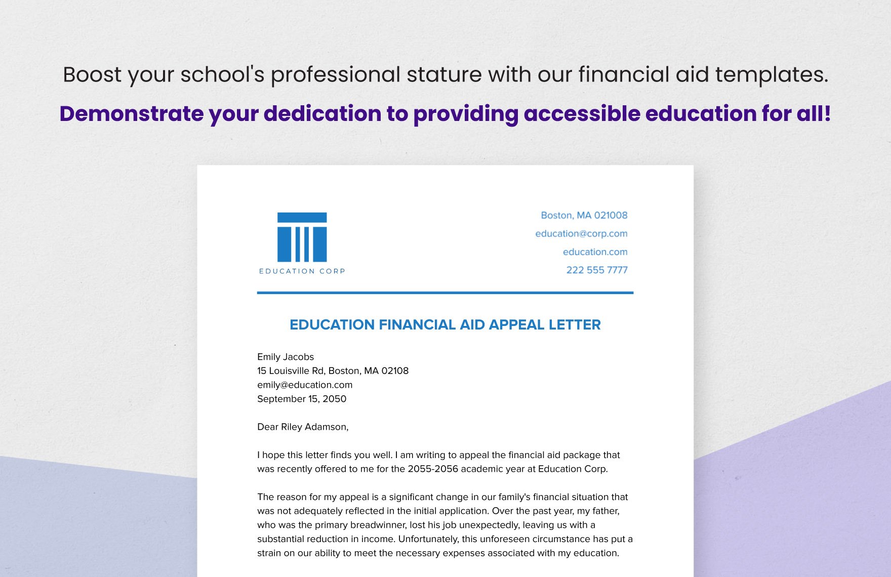 Education Financial Aid Appeal Letter Template