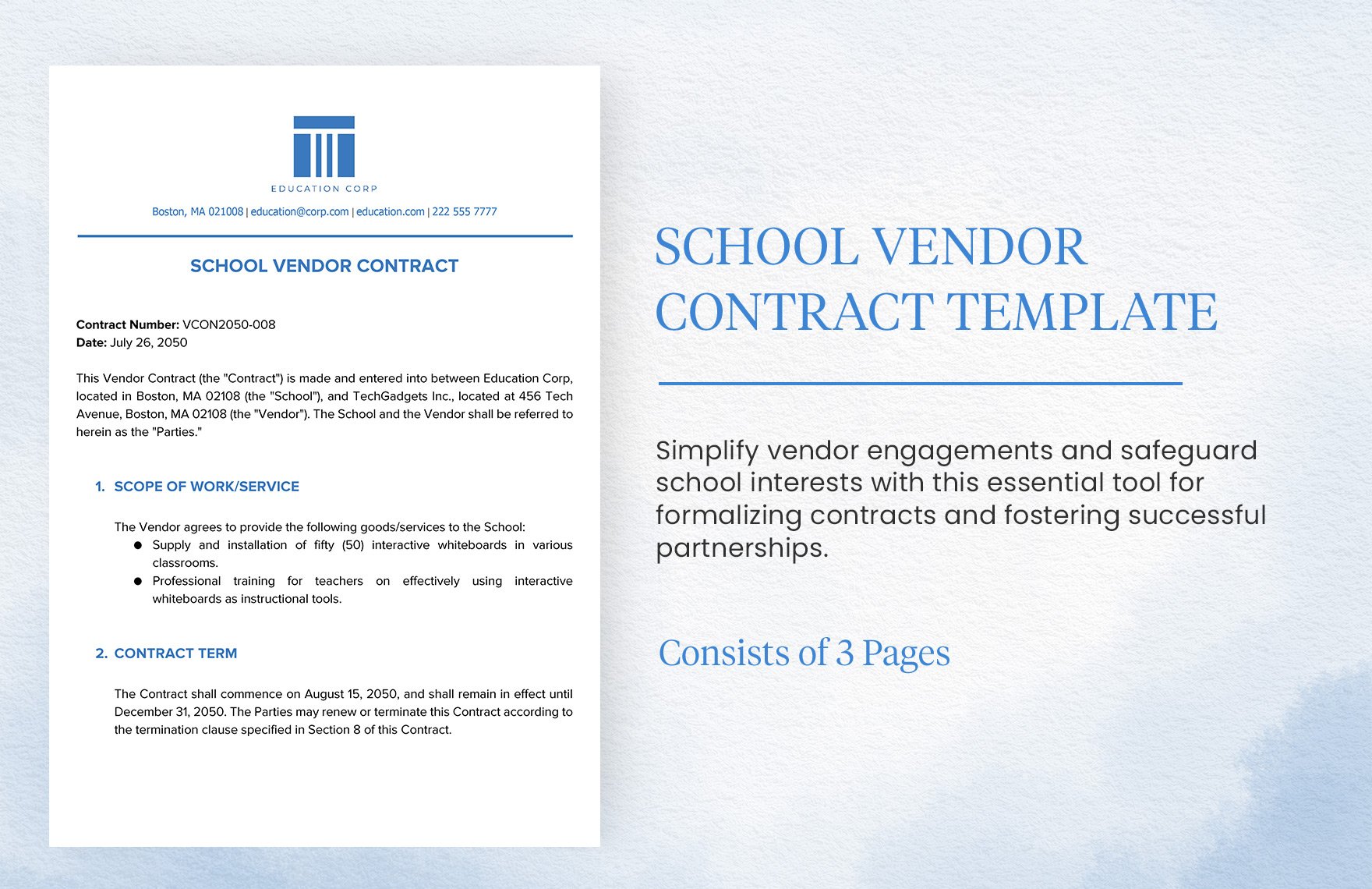 School Vendor Contract Template  in Word, Google Docs, PDF
