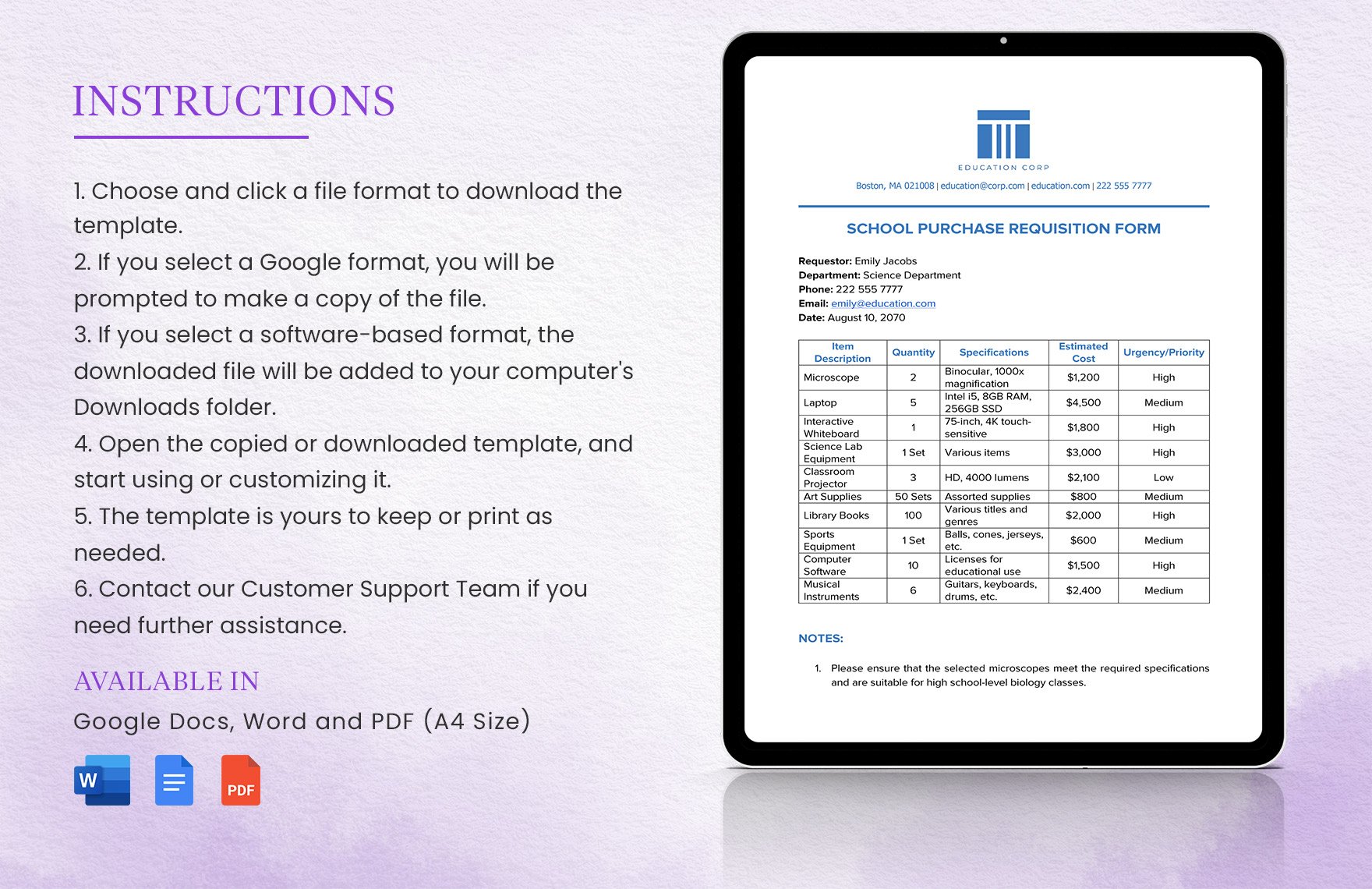 School Purchase Requisition Form Template
