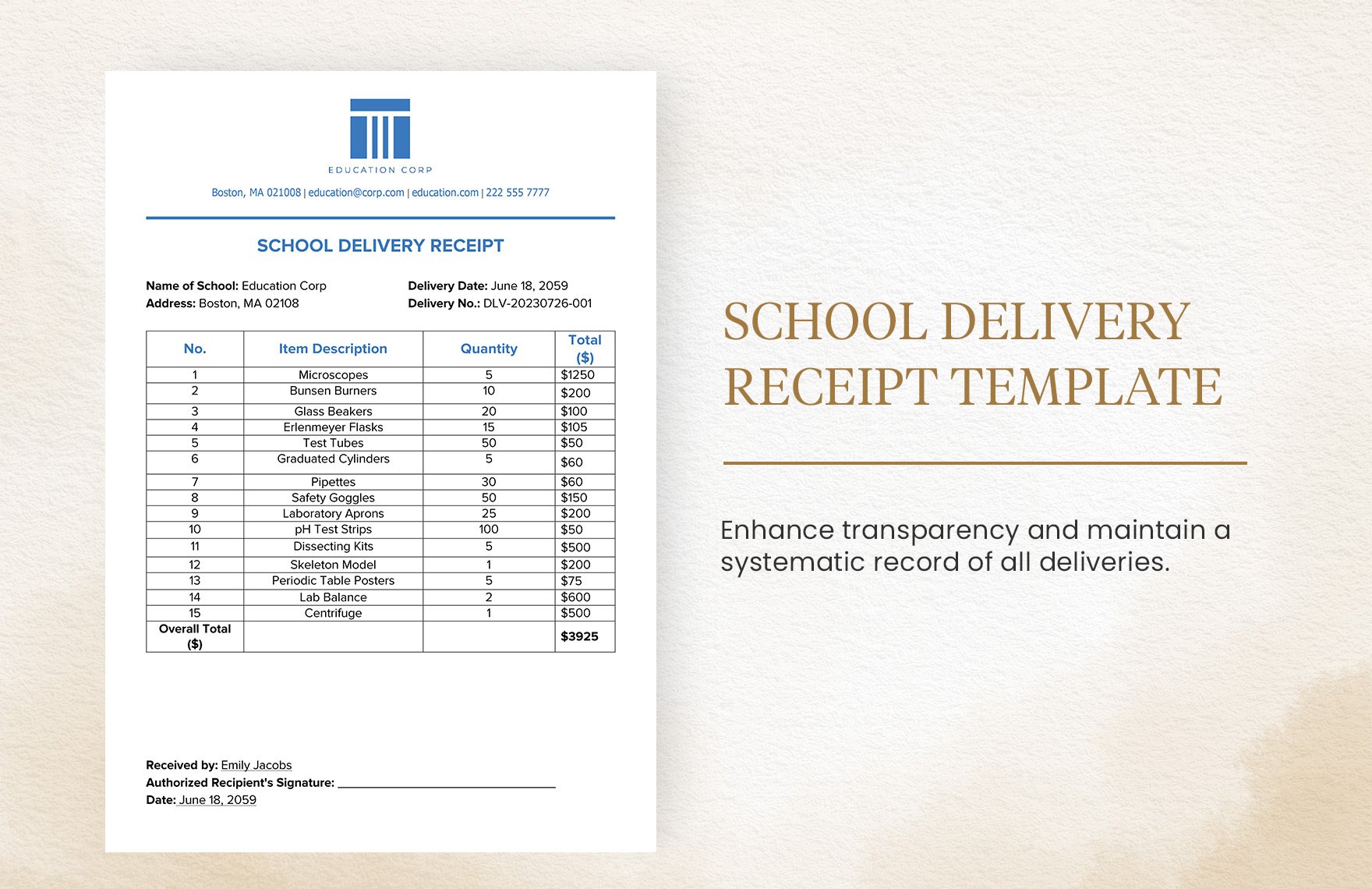 School Delivery Receipt Template 