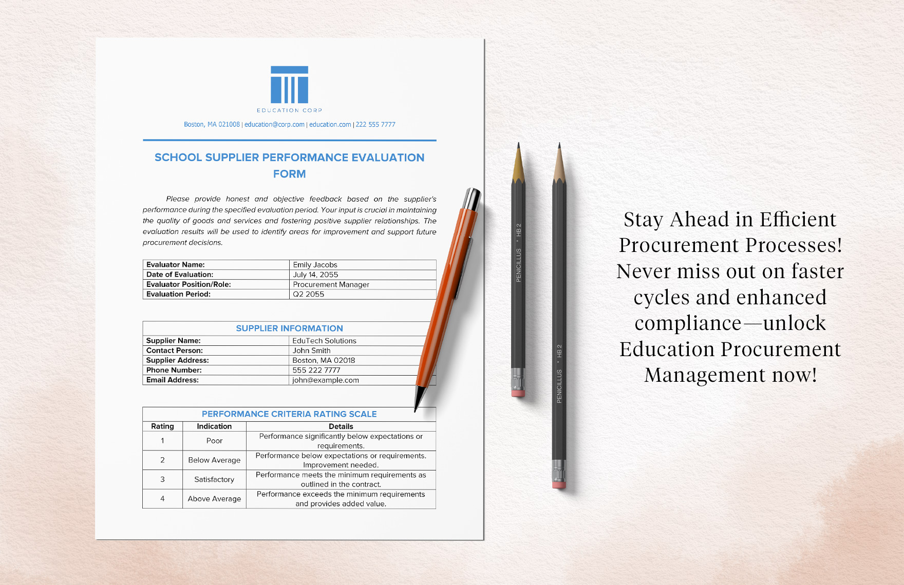 School Supplier Performance Evaluation Form Template