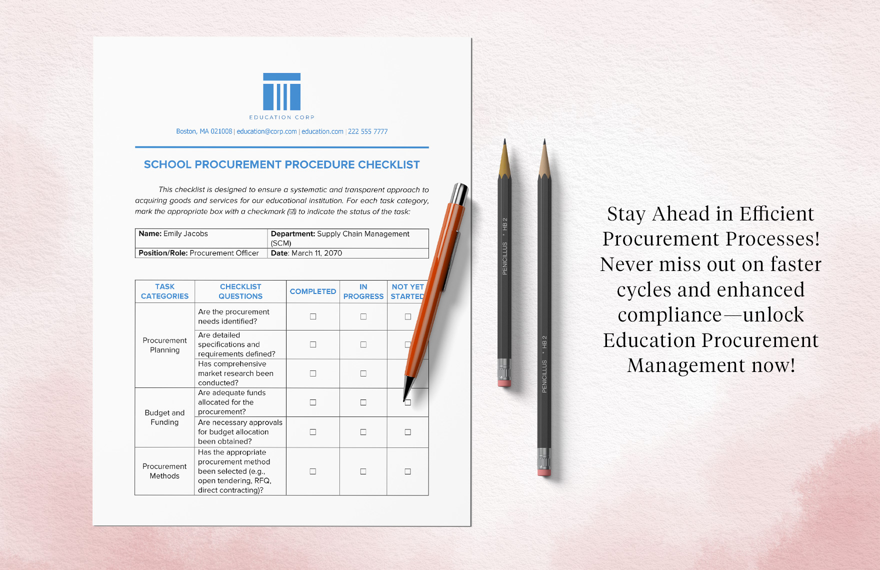 School Procurement Procedure Checklist Template