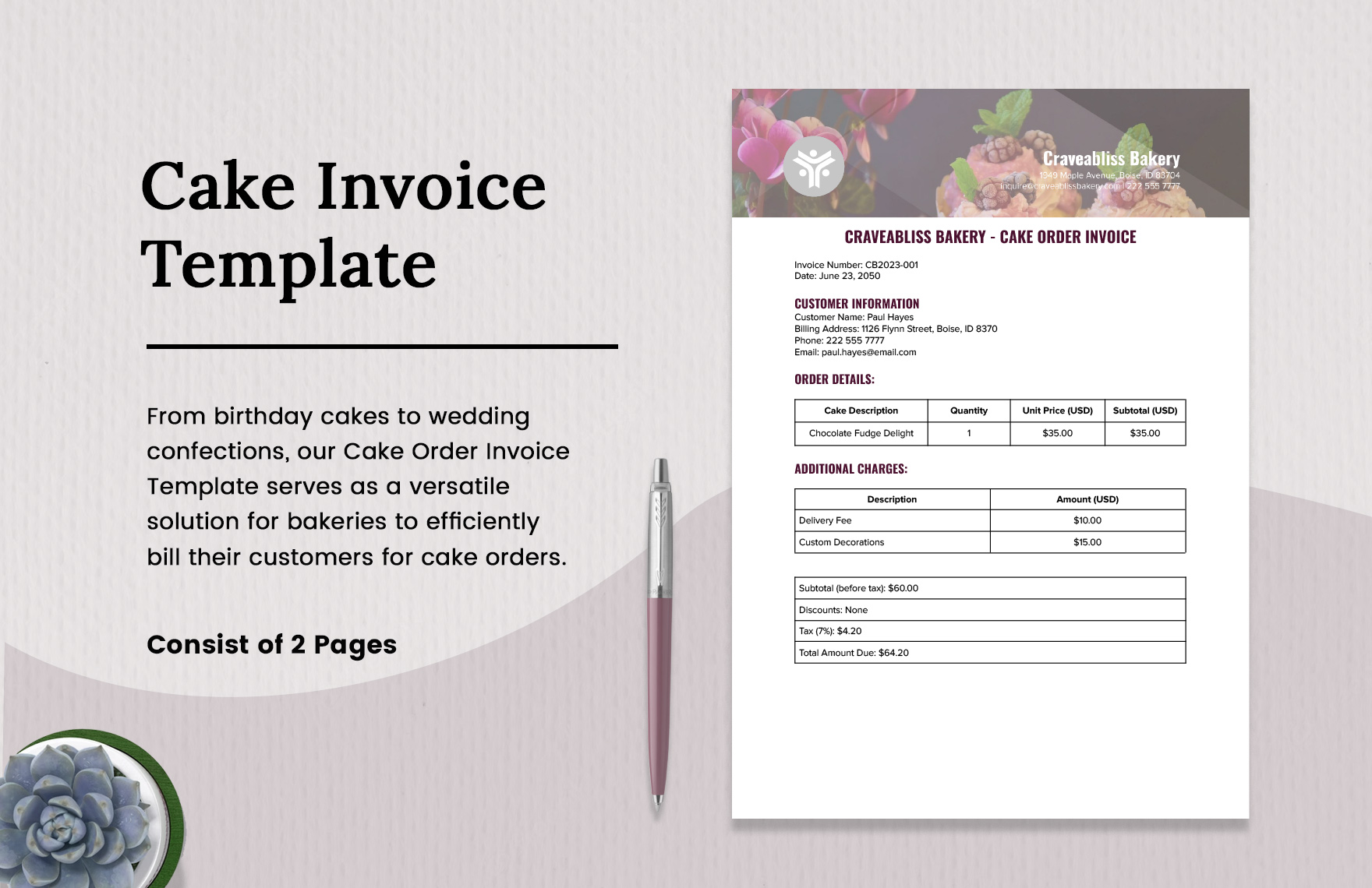 Bakery Invoice Template in Excel - FREE Download | Template.net