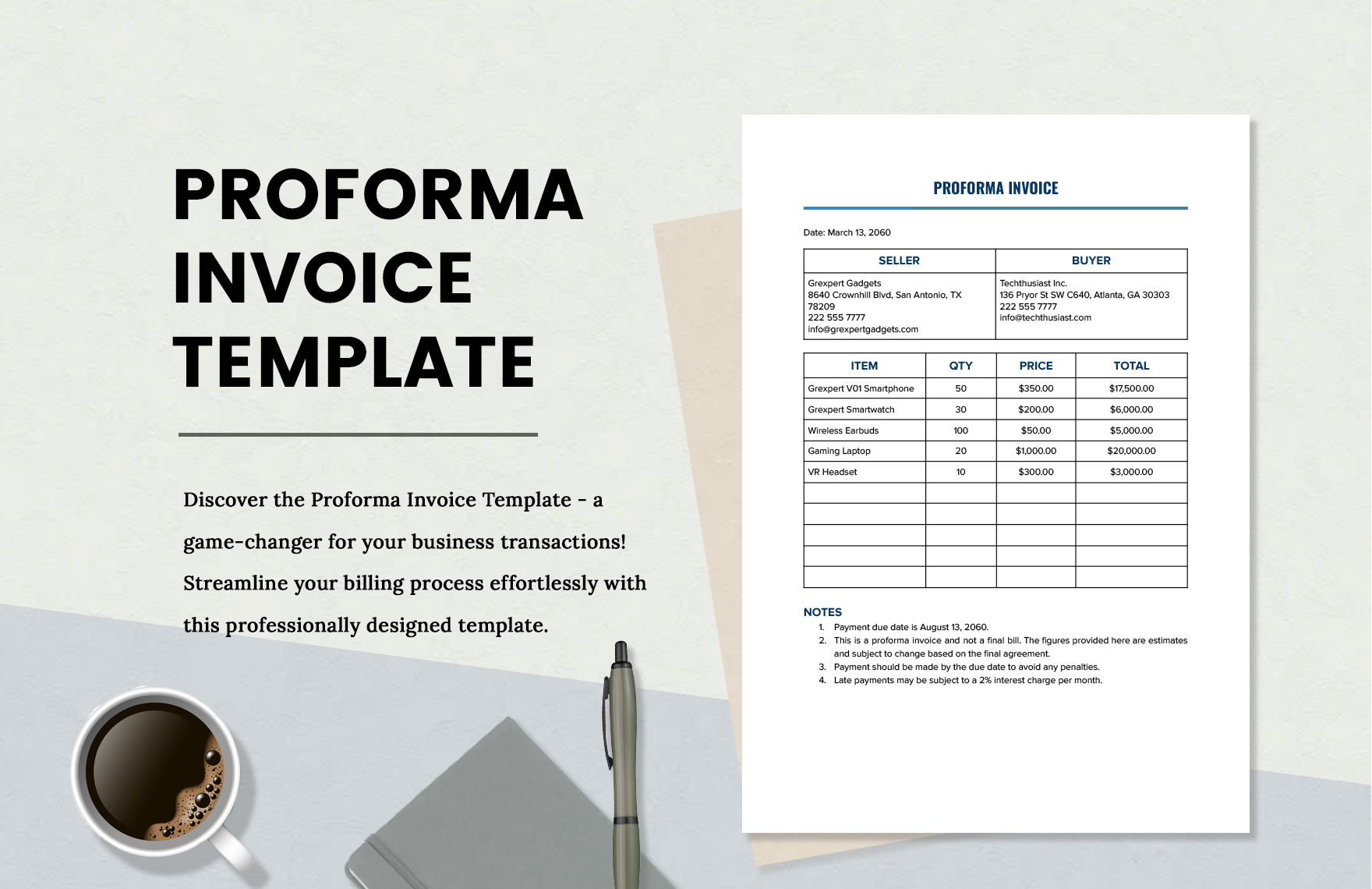 Proforma Invoice  in Word, Google Docs, PDF