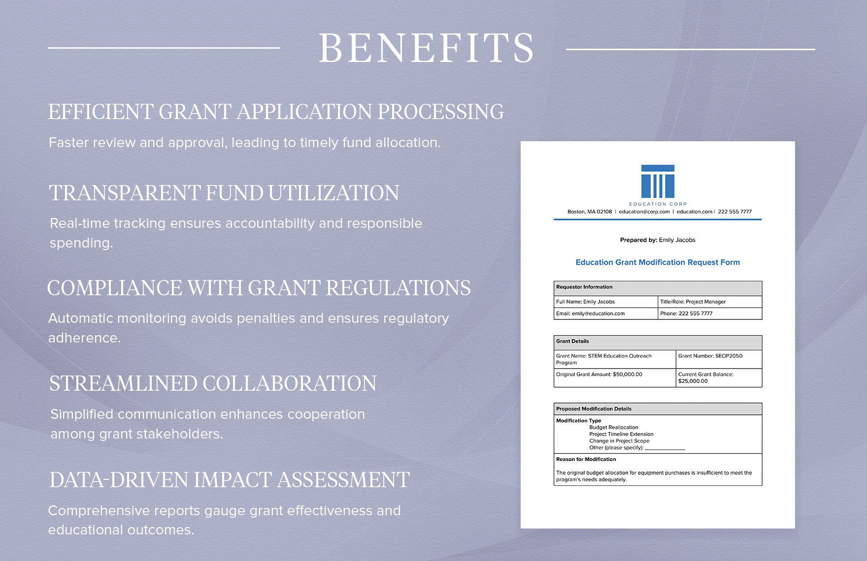 Education Grant Modification Request Form Template
