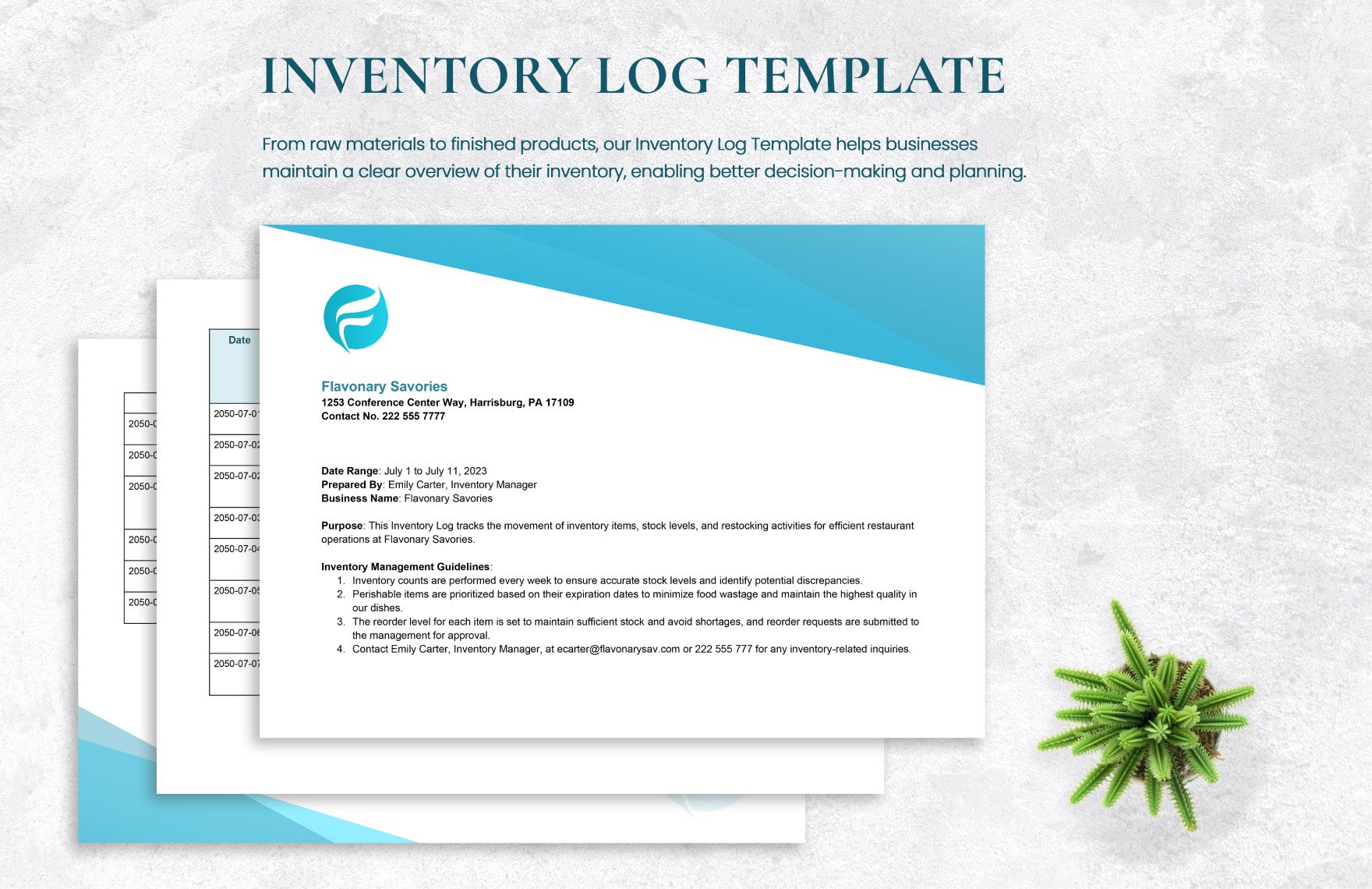 Inventory Log Template