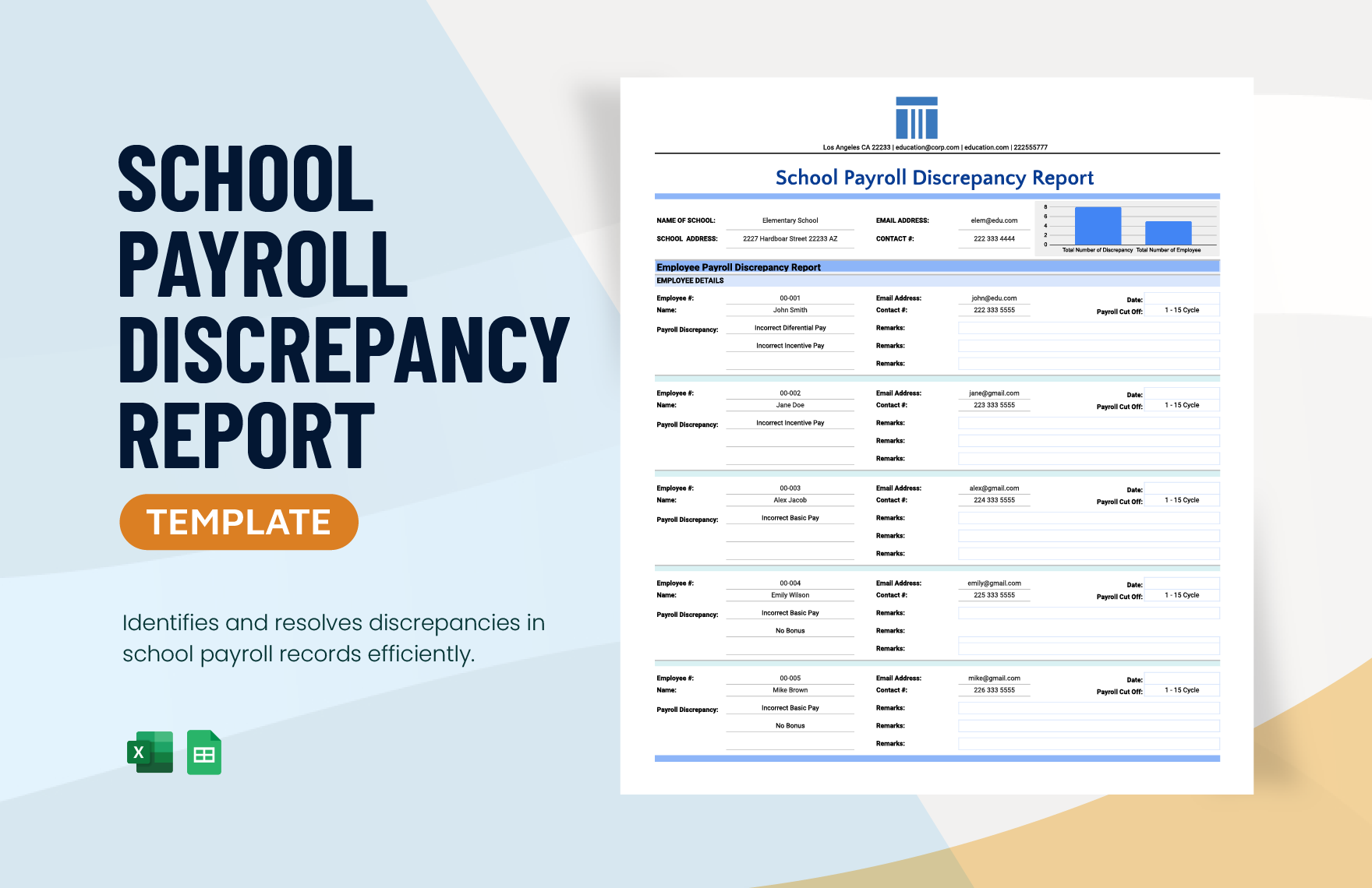 Free School Payroll Discrepancy Report Template in Excel, Google Sheets