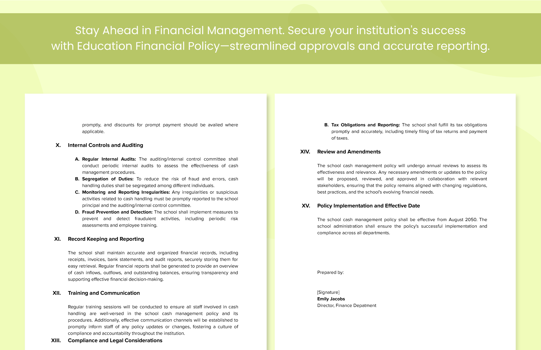 School Cash Management Policy Template