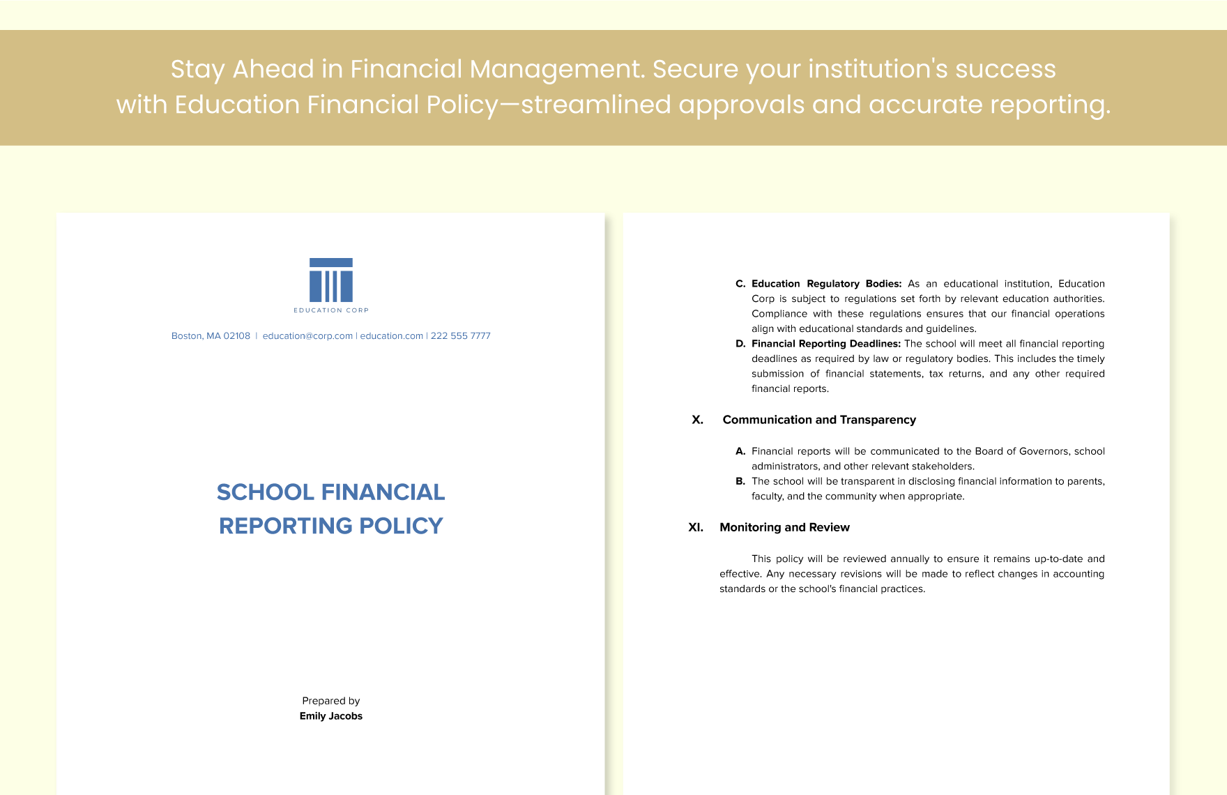 School Financial Reporting Policy Template