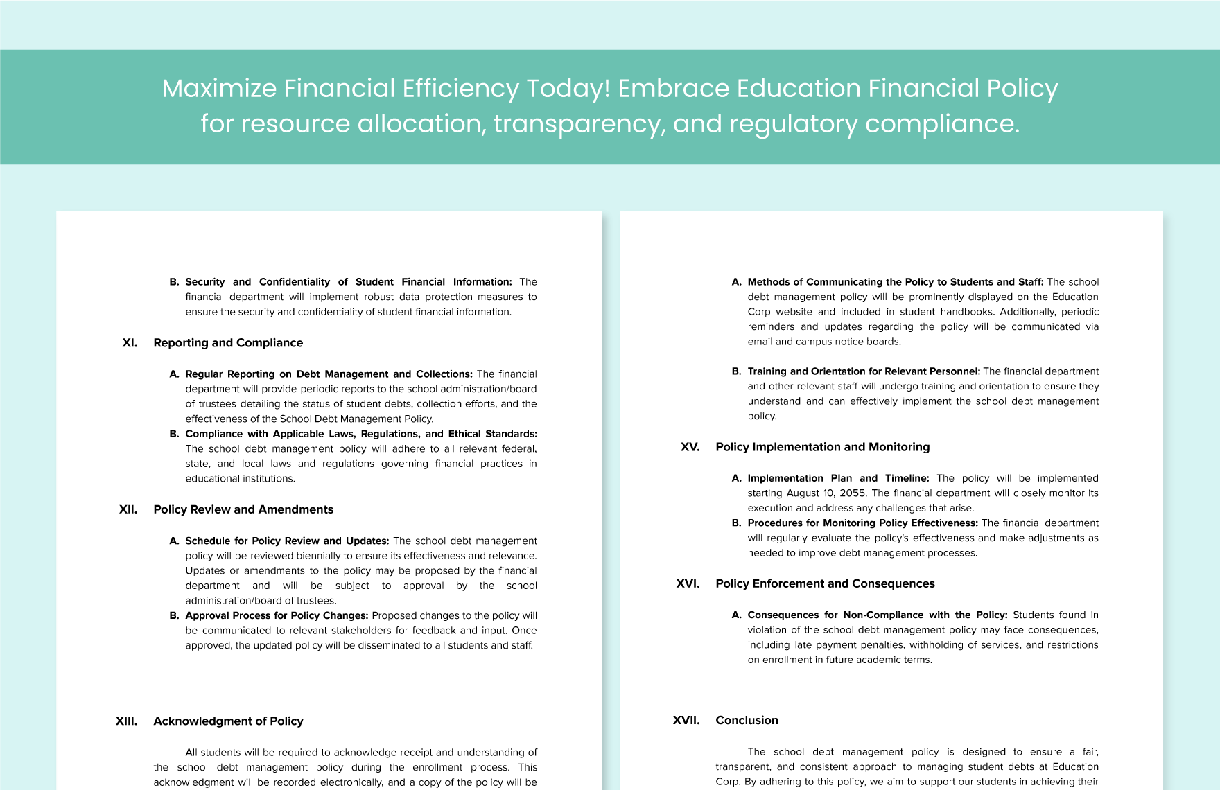 School Debt Management Policy Template