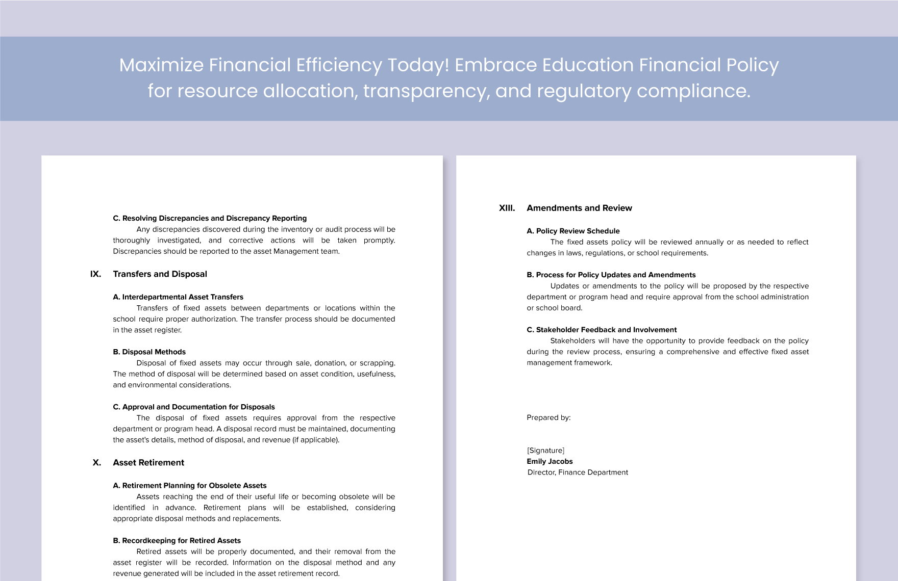 School Fixed Assets Policy Template