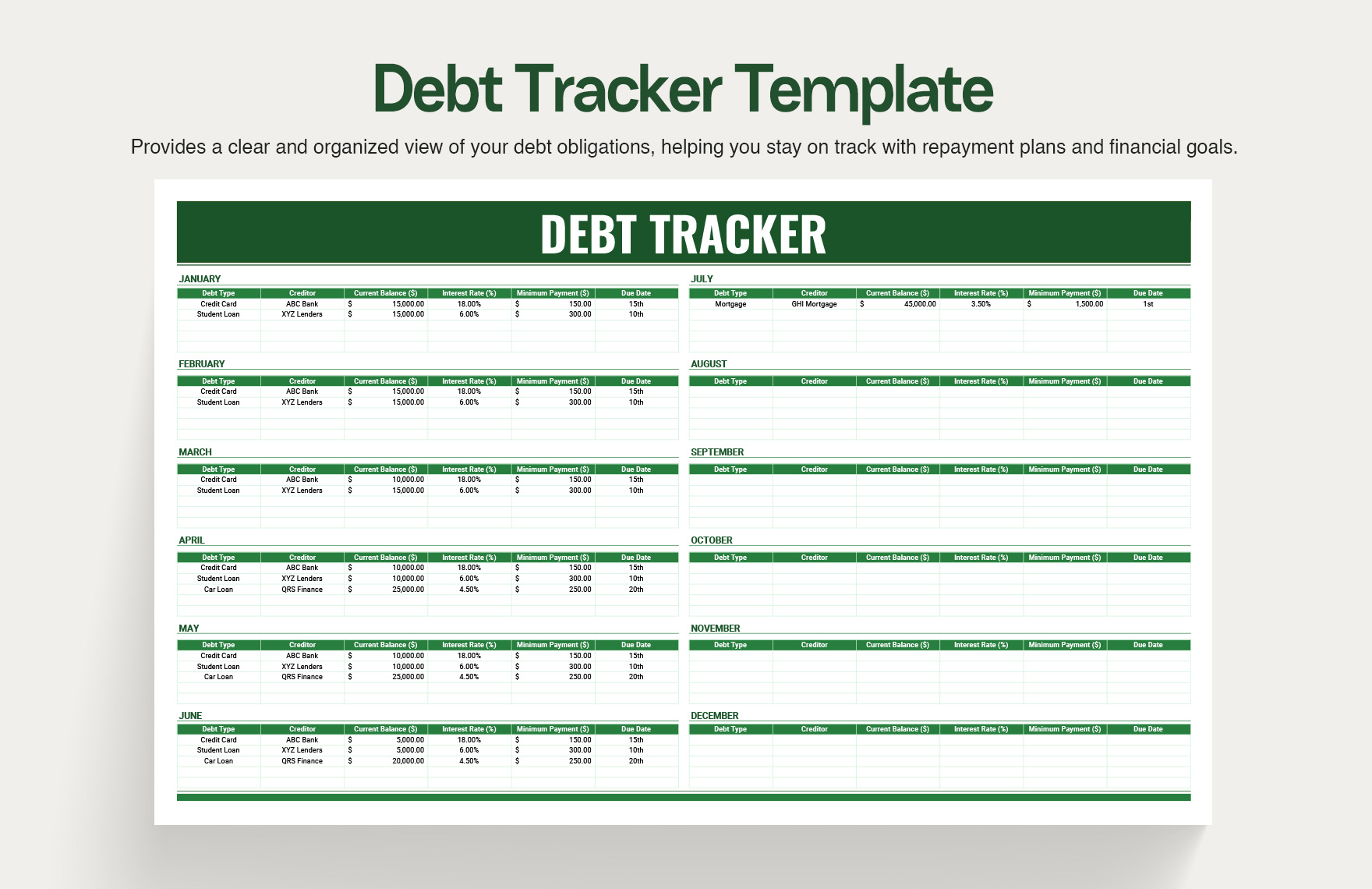 Debt Tracker Excel Template prntbl concejomunicipaldechinu gov co