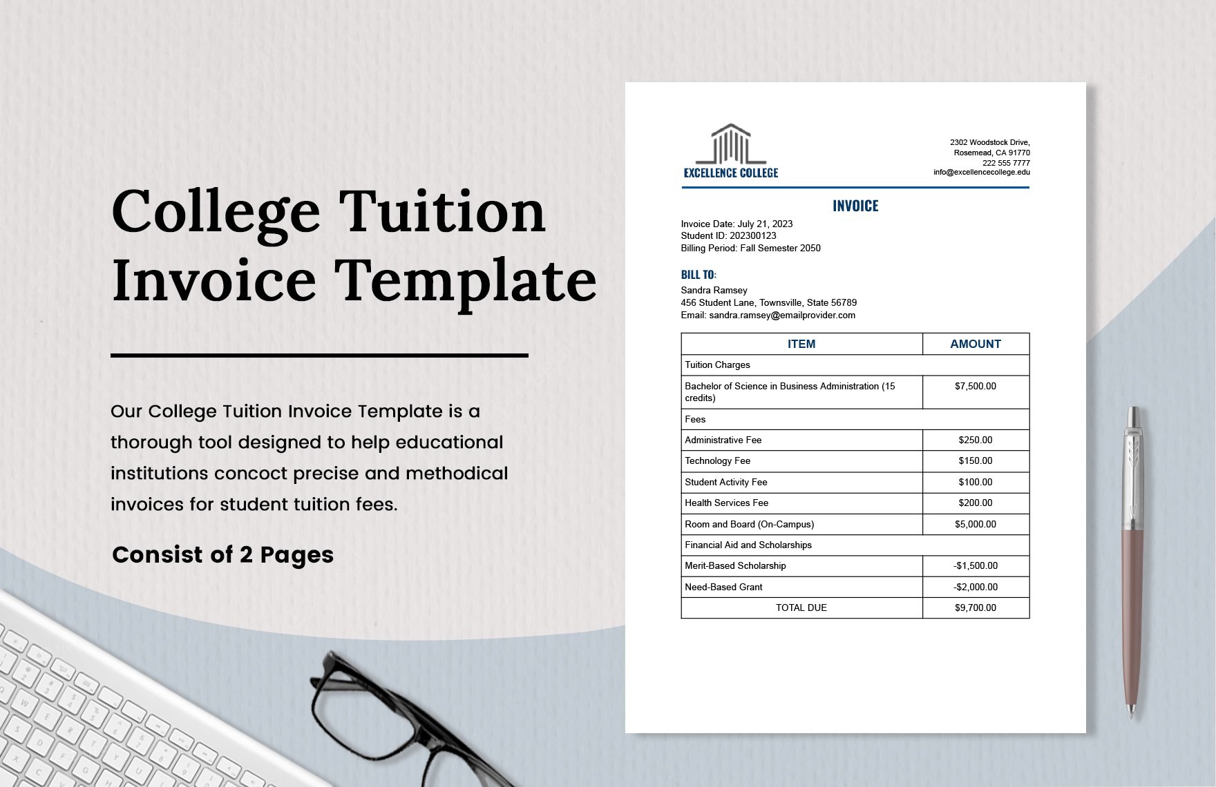College Tuition Invoice Template