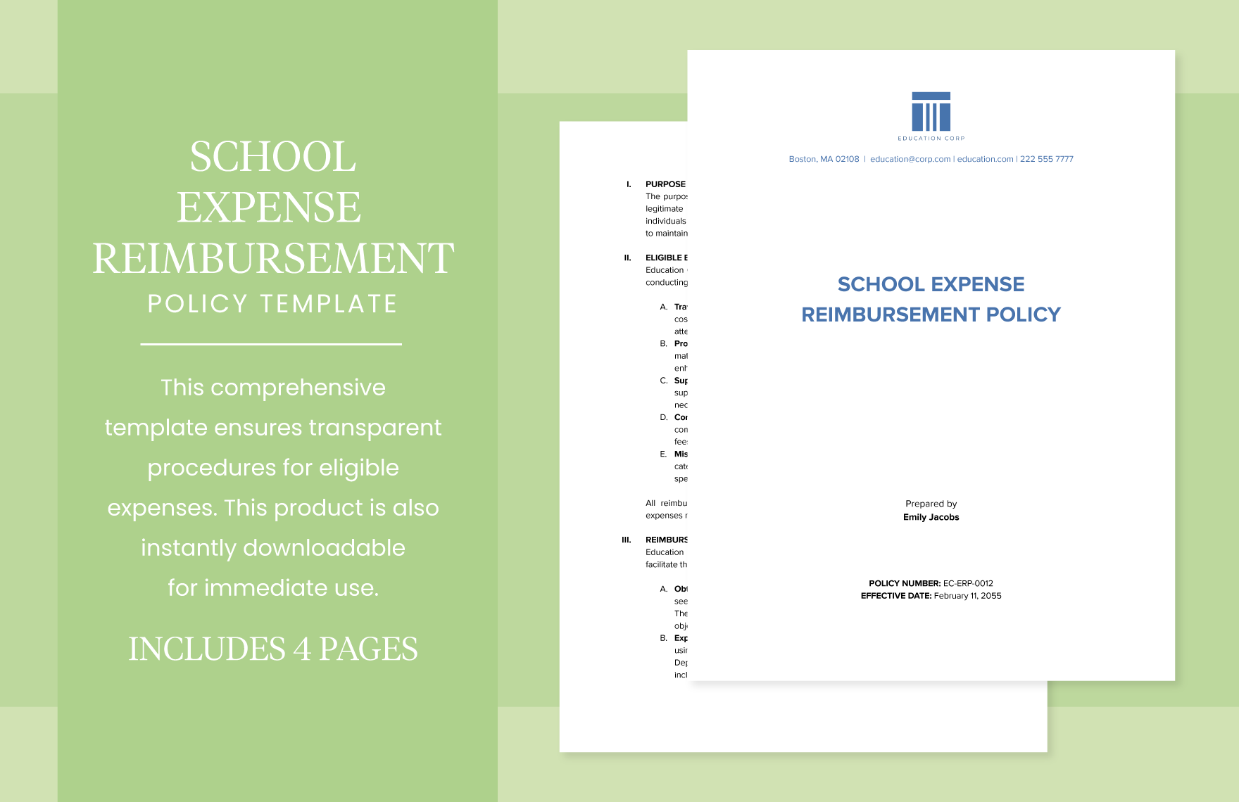 School Expense Reimbursement Policy Template in Word, Google Docs, PDF