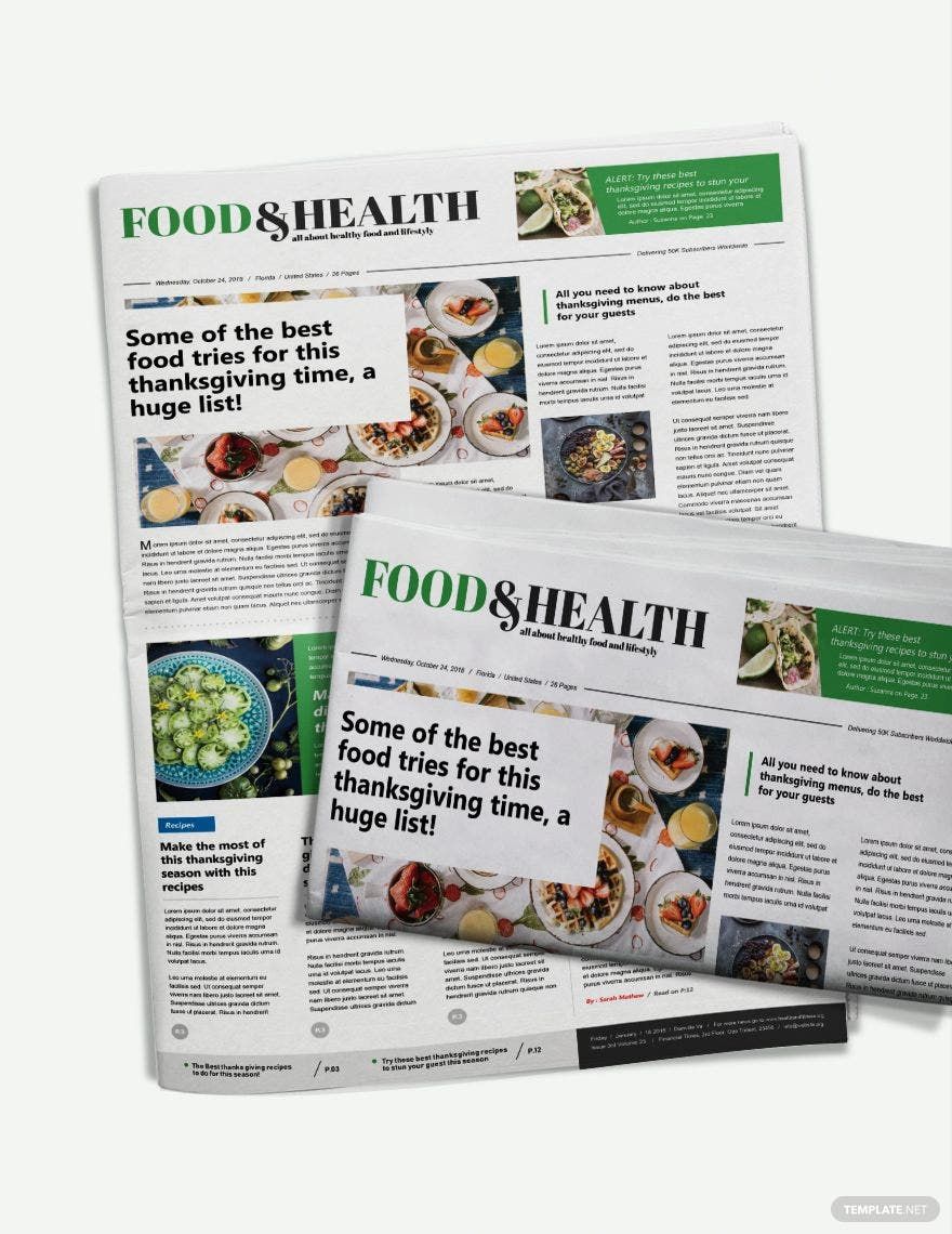 Food and Health Newspaper Template