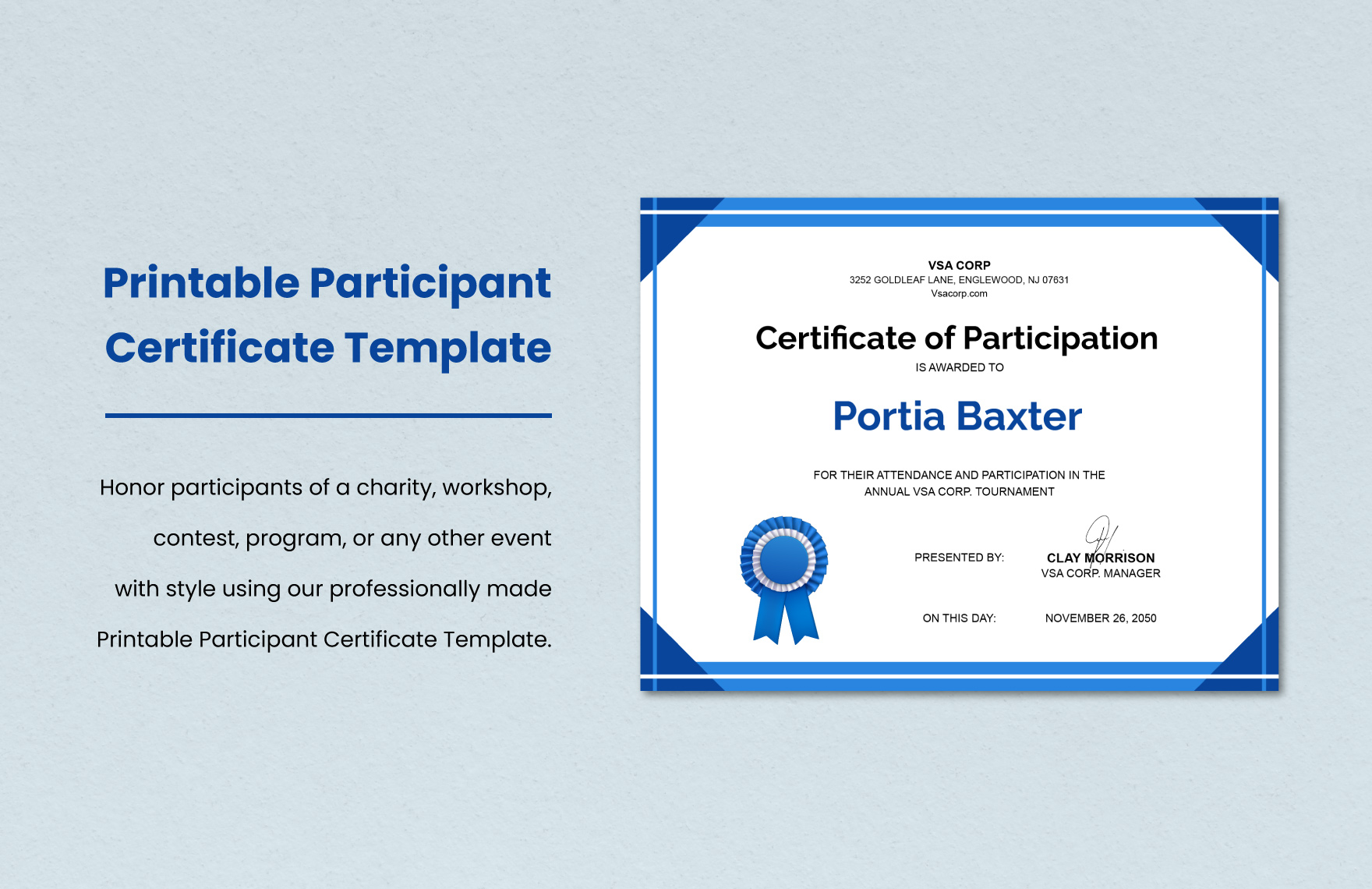 Printable Participant Certificate Template Download In Word 